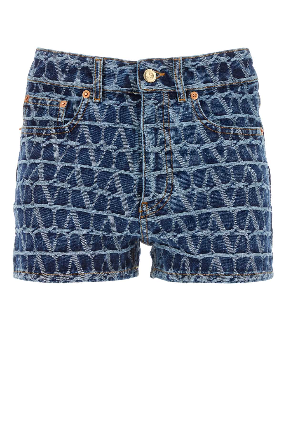 VALENTINO GARAVANI Toile Iconographe Denim Mini Shorts