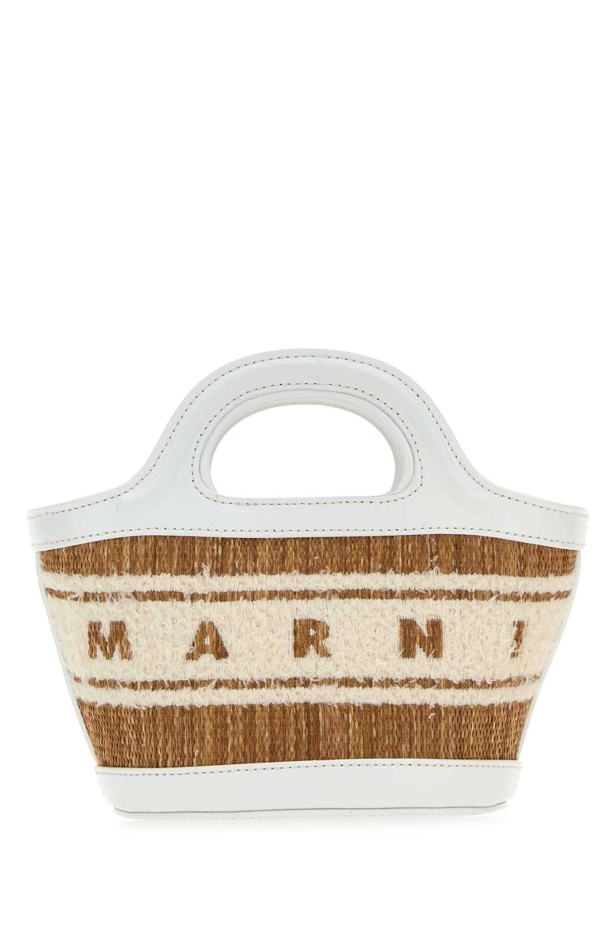 MARNI Mini Raffia and Leather Two-tone Summer Handbag