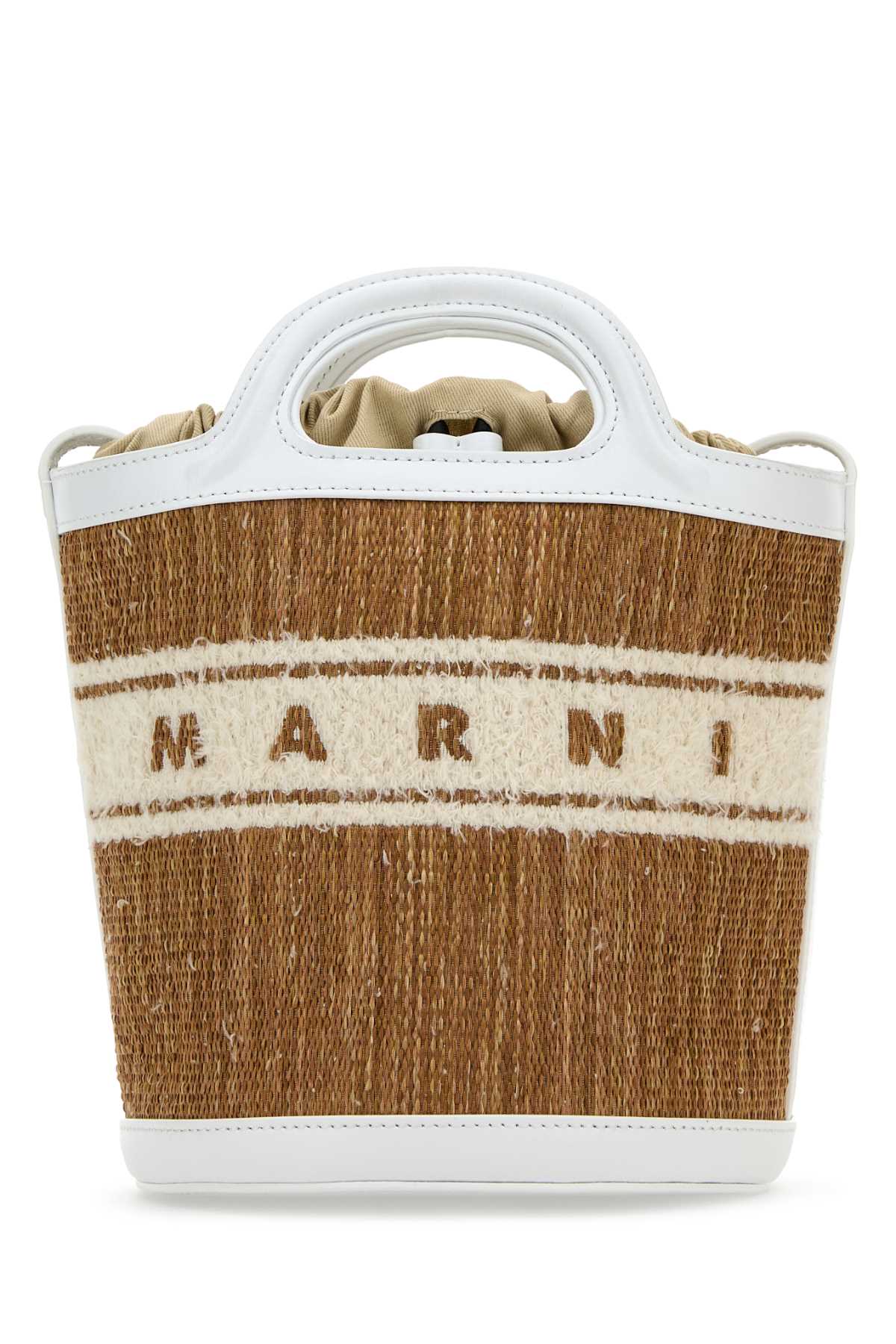 MARNI Two-tone Raffia and Leather Tropicalia Bucket Handbag - 17cm x 18cm x 16cm