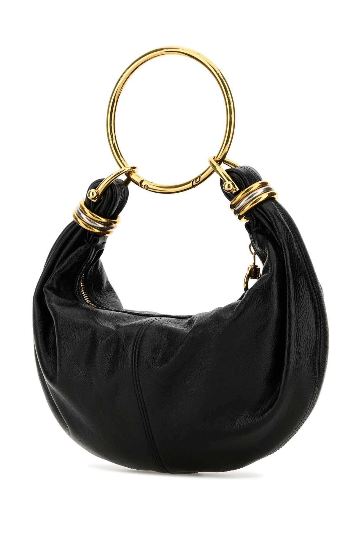 CHLOE Elegant Black Leather Bracelet Handbag - 32cm x 14cm x 10cm