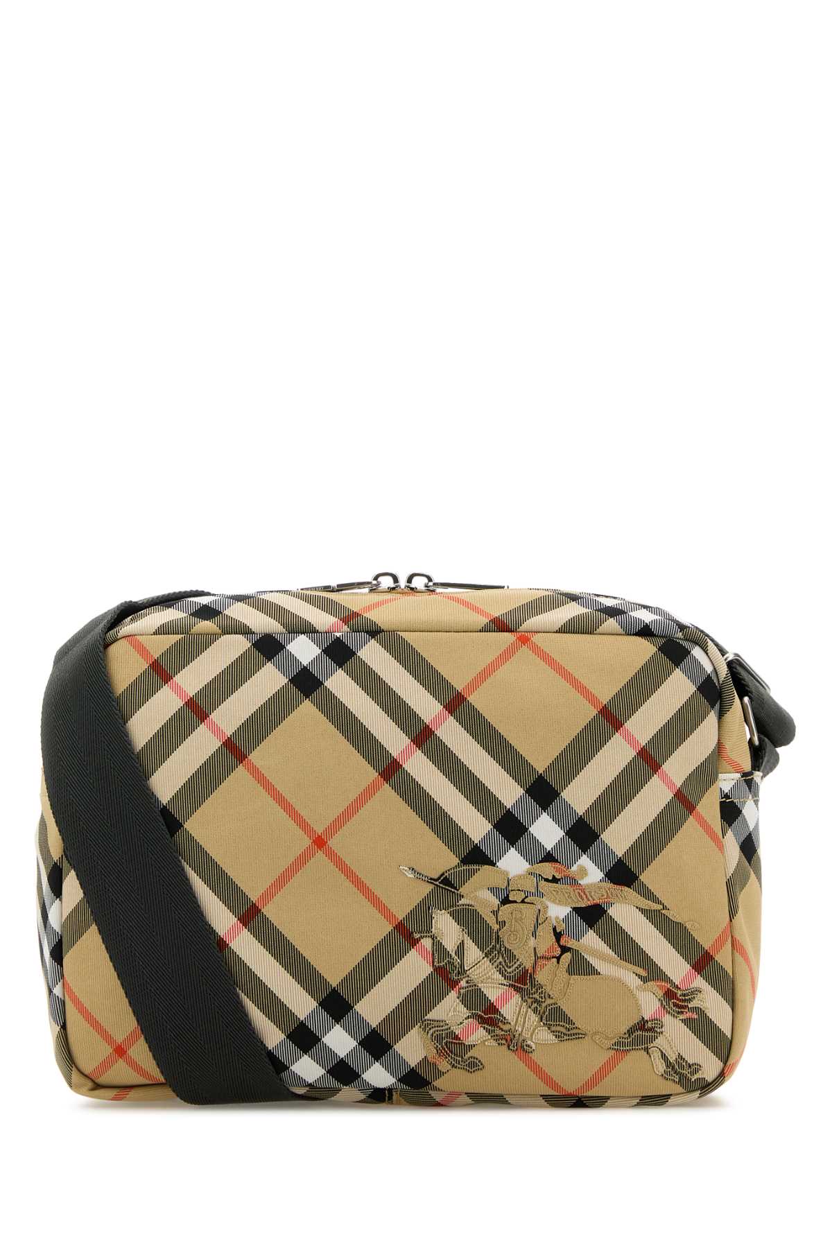 BURBERRY Embroidered Fabric Check Crossbody Handbag - 25cm