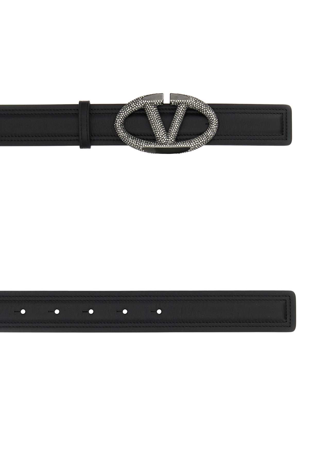 VALENTINO GARAVANI Bold Edition Black Leather VLogo Belt - 3 cm Height