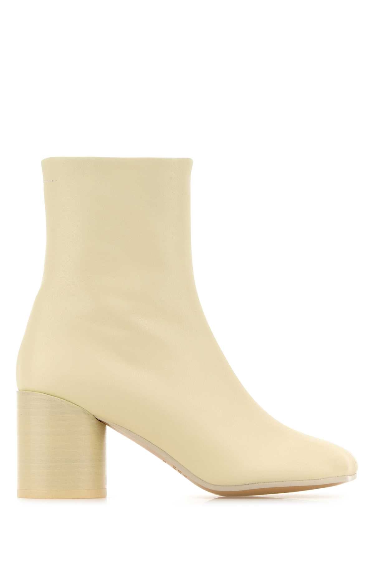 MM6 MAISON MARGIELA Cream Leather Ankle Boots with 7 cm Heel
