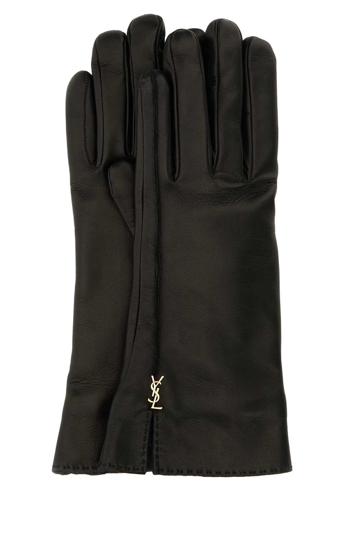 SAINT LAURENT Elegant Leather Cassandre Gloves for Women