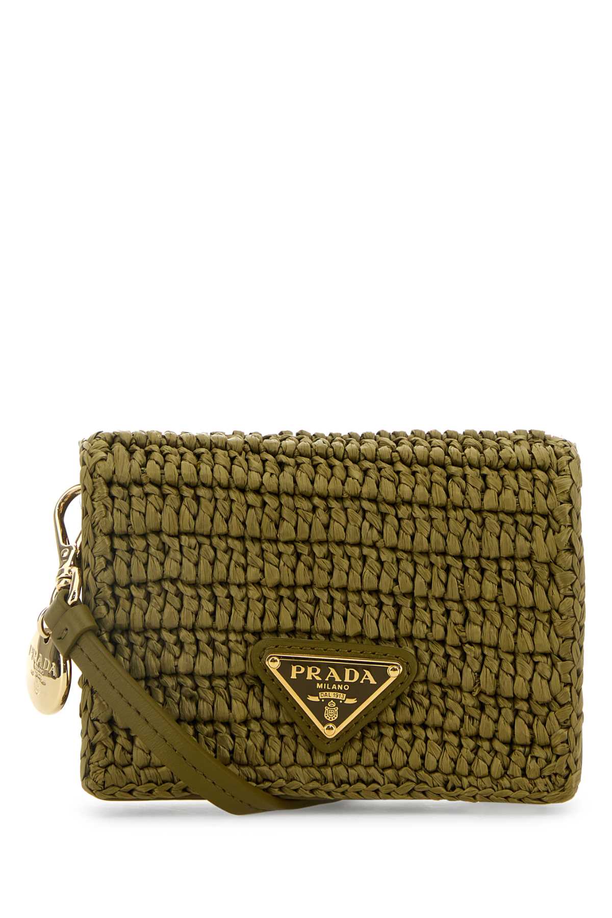 PRADA Mini Raffia Card Holder with Golden Finishing - 11 cm x 8 cm x 4 cm