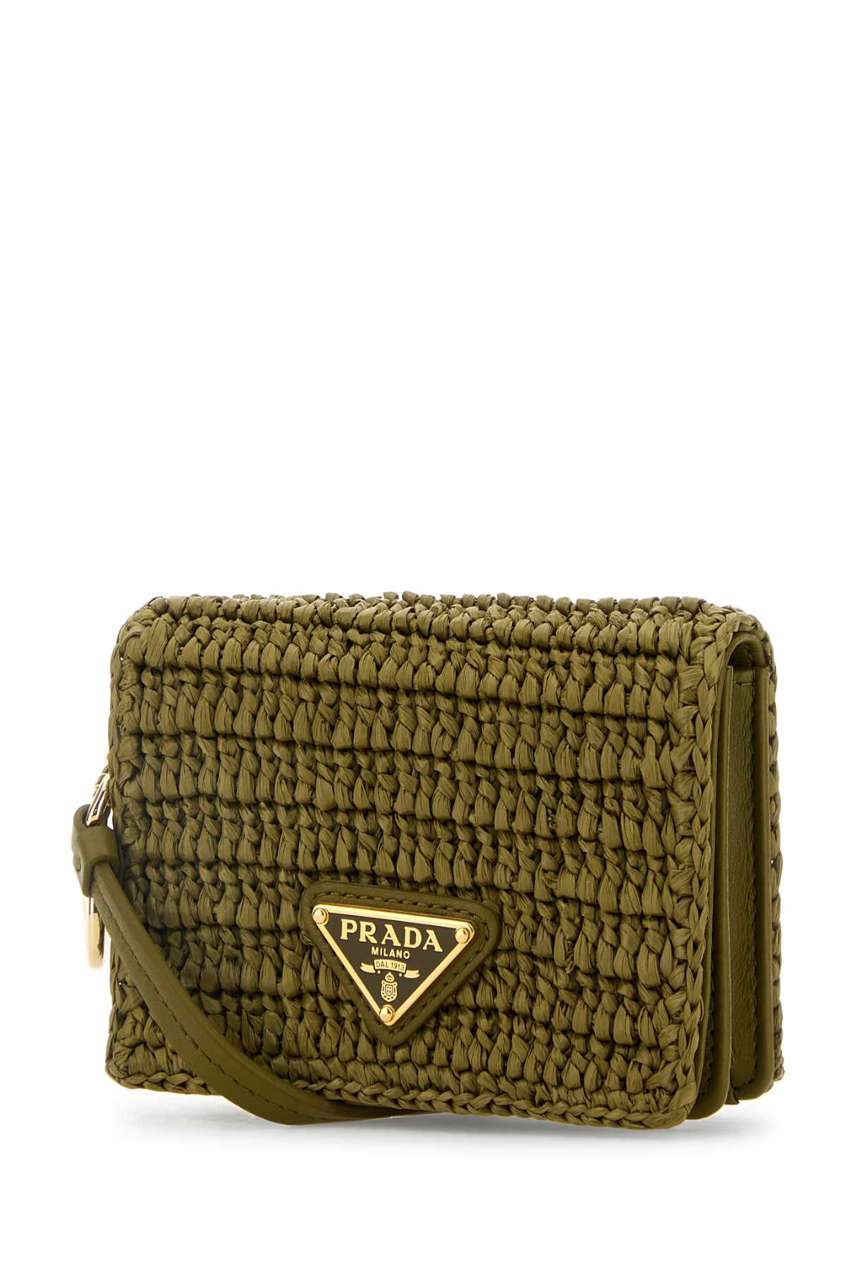 PRADA Mini Raffia Card Holder with Golden Finishing - 11 cm x 8 cm x 4 cm