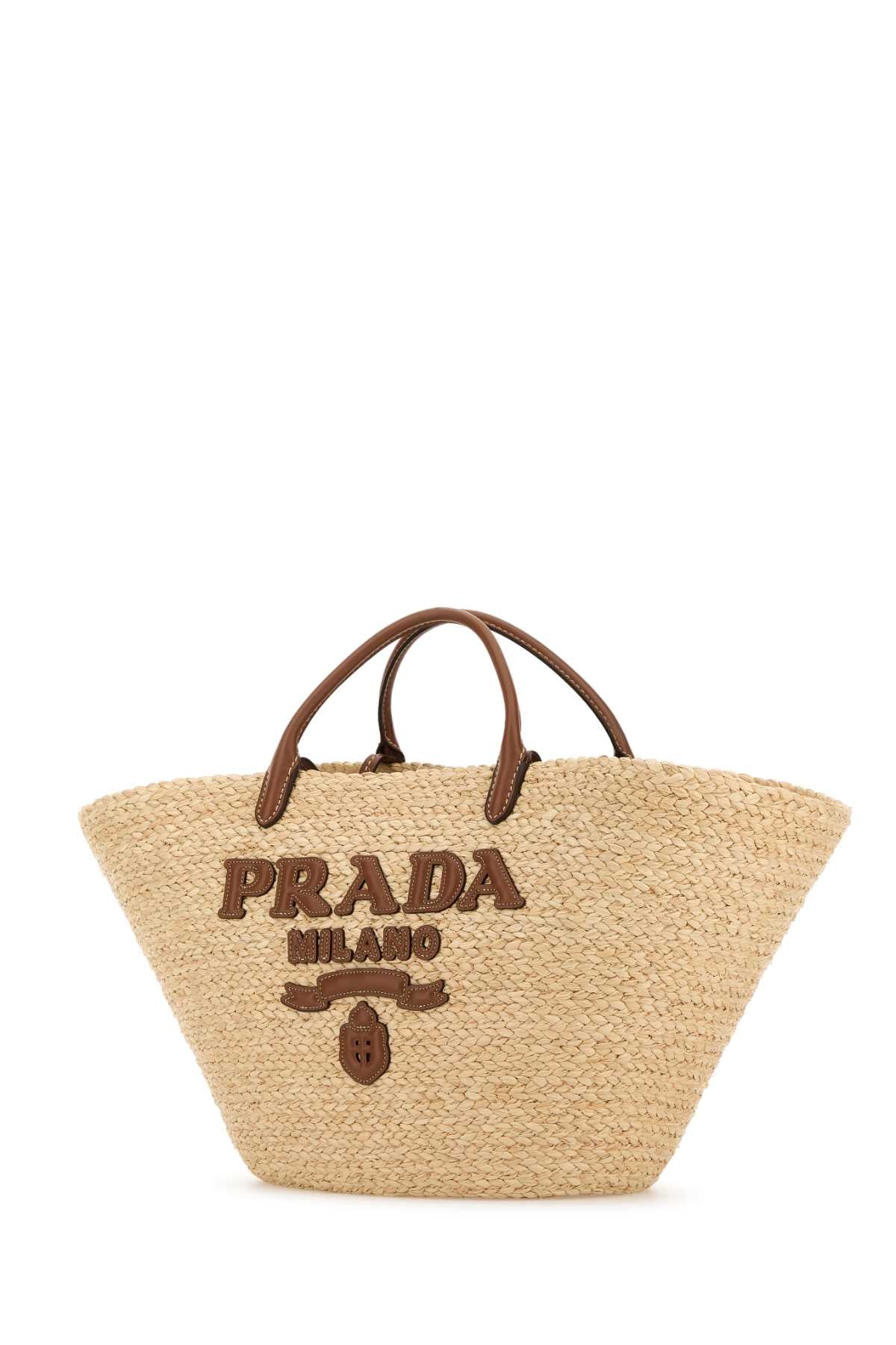 PRADA Large Raffia Shopping Handbag