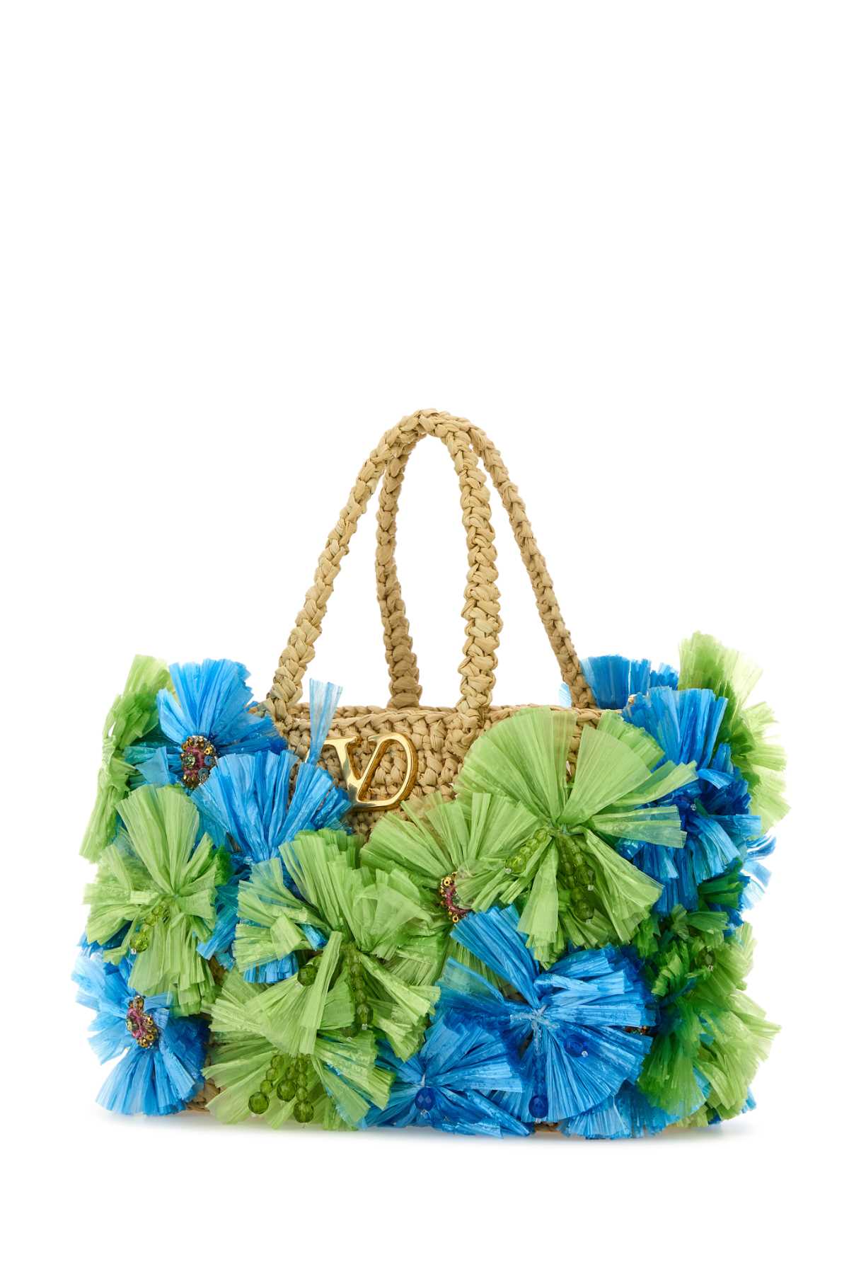 VALENTINO GARAVANI Mini Embellished Raffia VLogo Signature Handbag