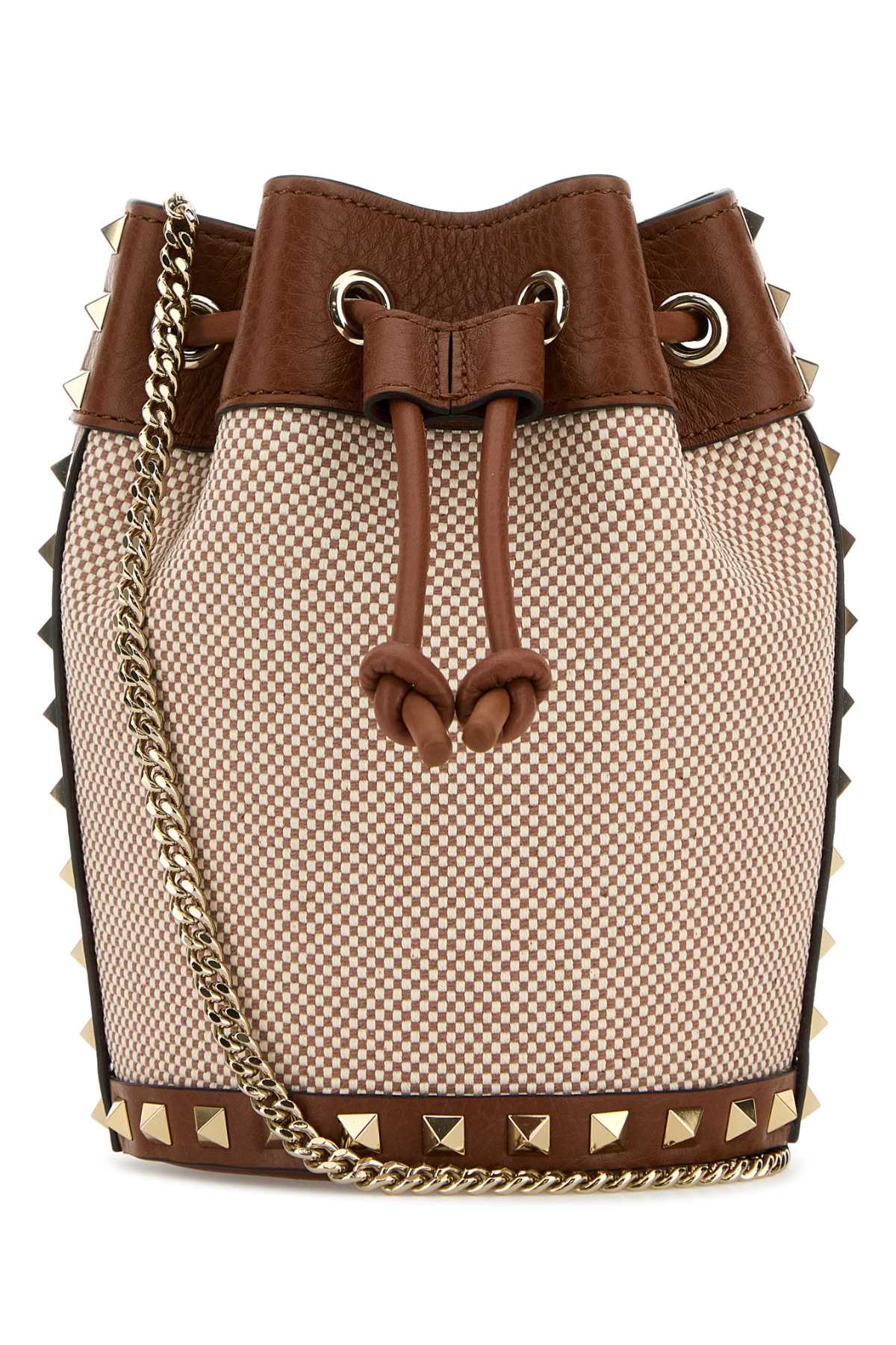 VALENTINO GARAVANI Two-tone Canvas Rockstud Bucket Handbag - 15 cm x 19 cm x 8 cm