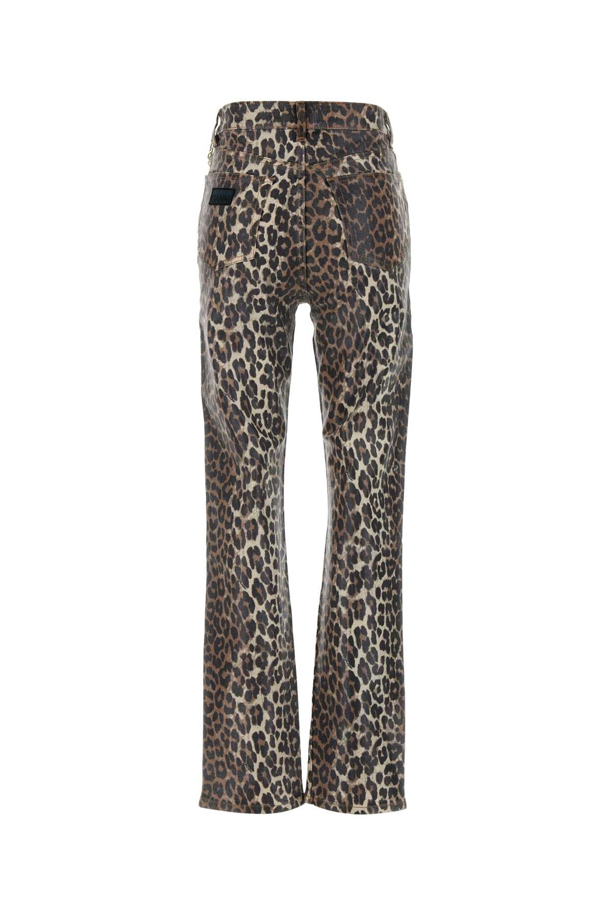 GANNI Animal Print Stretch Cotton Pants for Women - SS25
