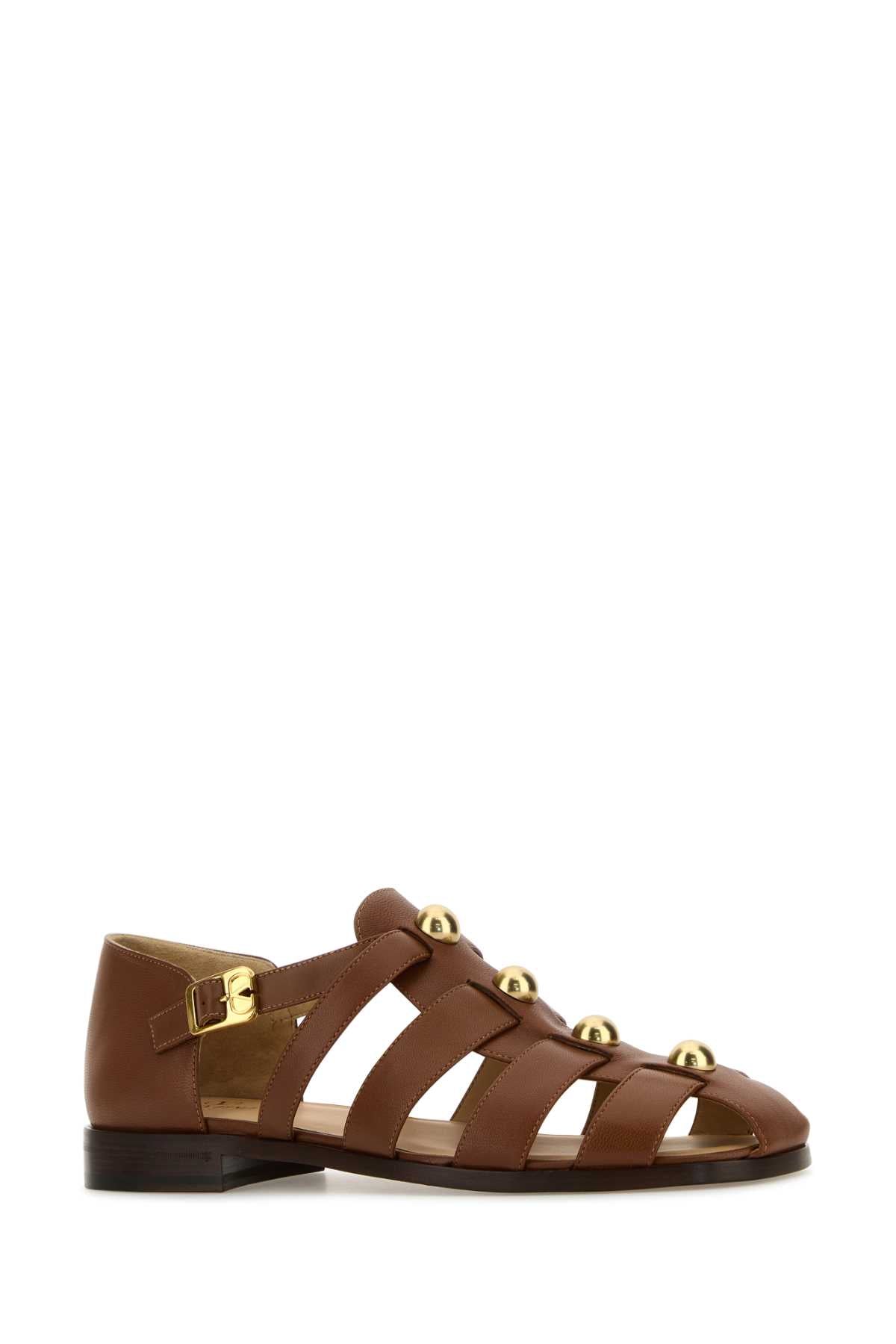 VALENTINO GARAVANI Brown Leather Studshield Sandals for Men