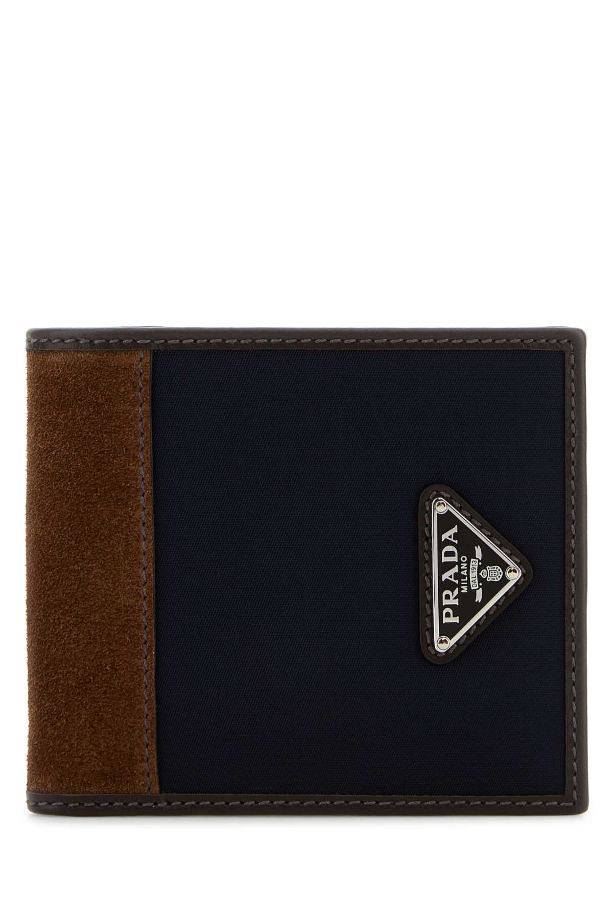 PRADA Two-tone Fabric and Suede Mini Wallet 11cm x 9.5cm