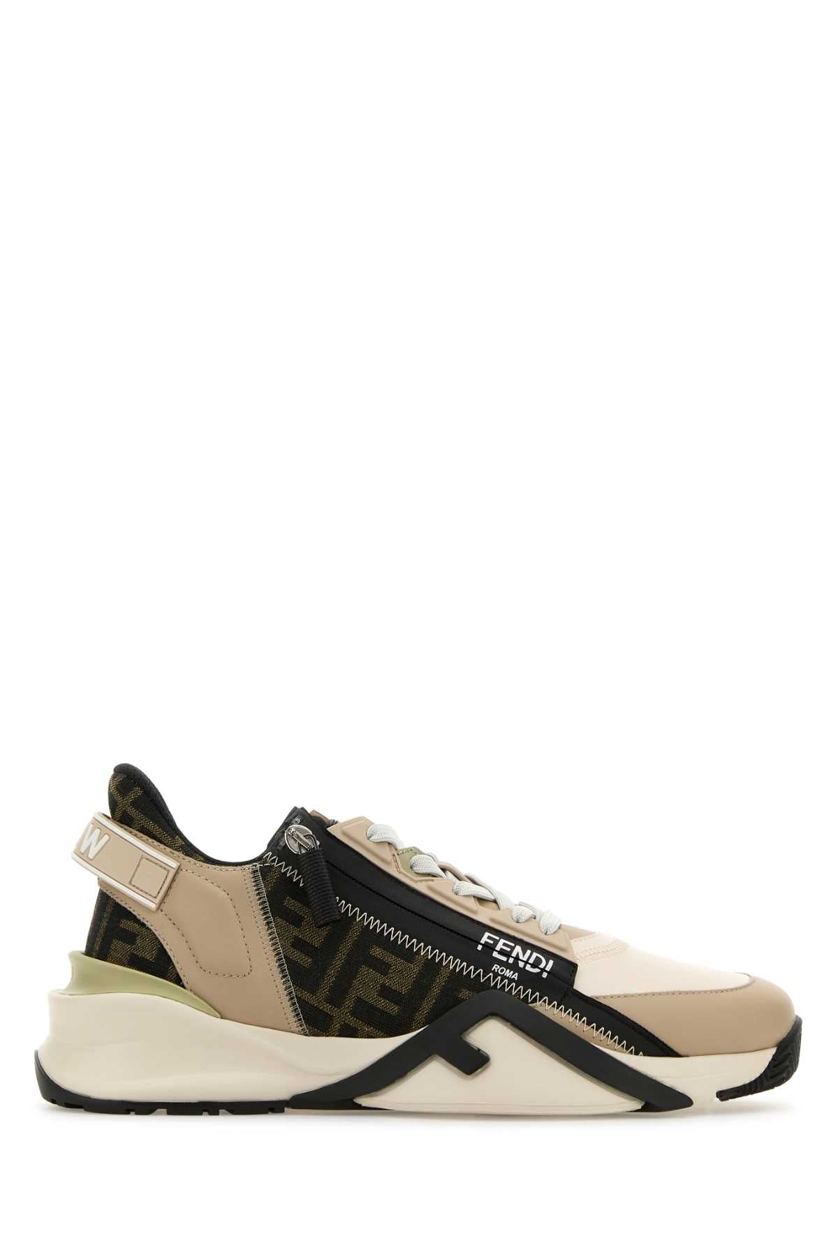 FENDI Multicolor Leather and Jacquard Flow Sneakers