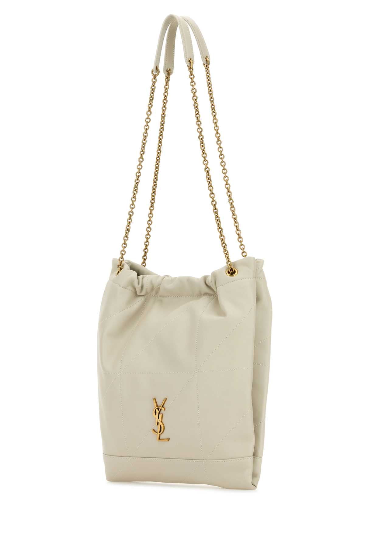 SAINT LAURENT Ivory Leather Pochon Mini Shoulder Handbag