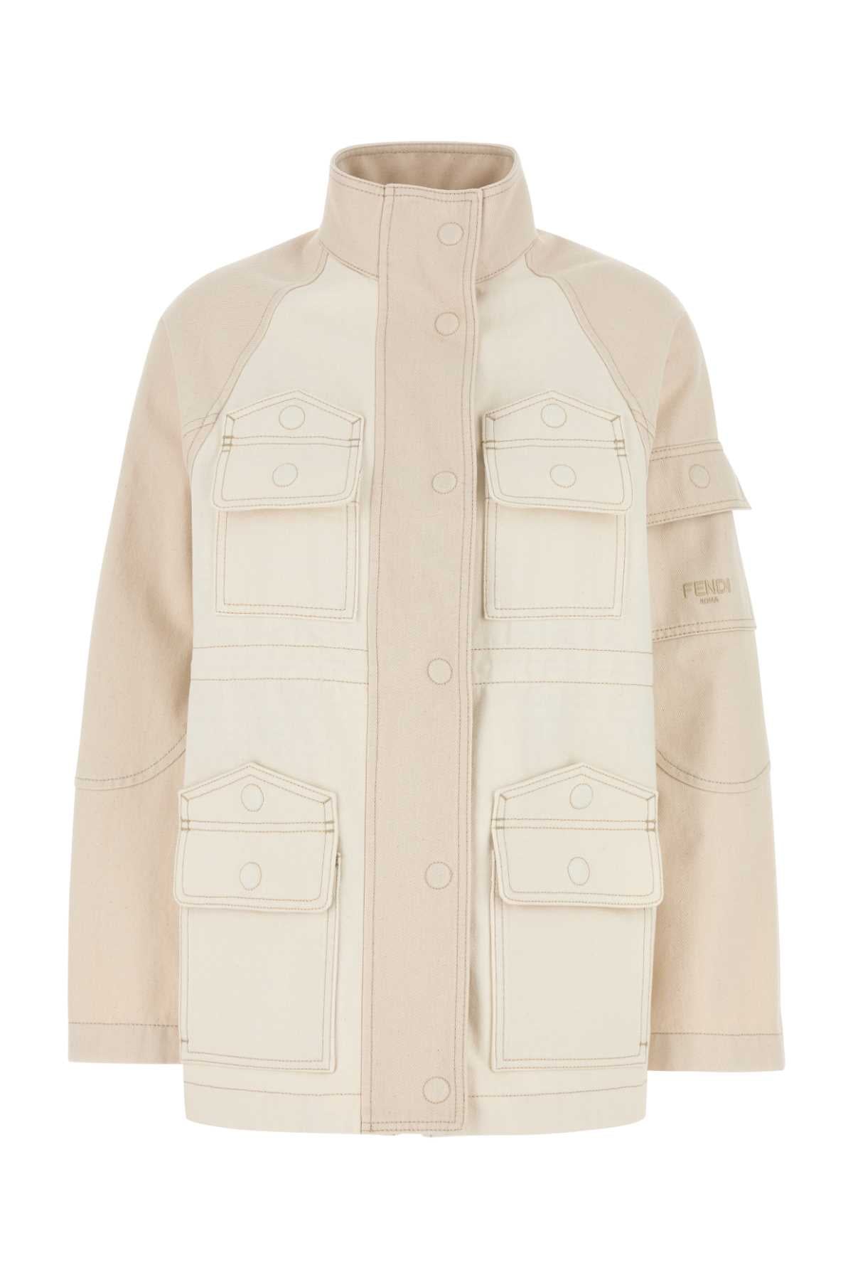 FENDI Ivory Mini Denim Parka Jacket for Women