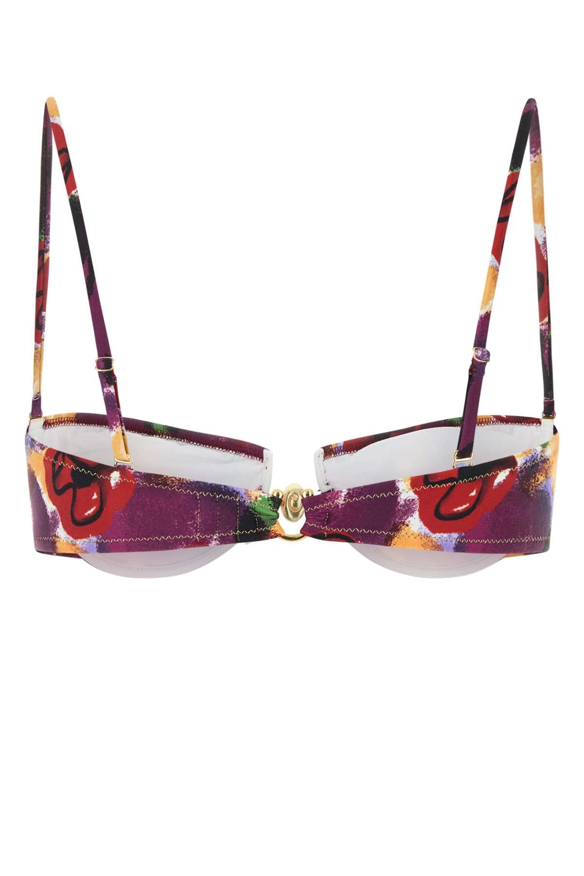 REINA OLGA Printed Stretch Nylon Mini Bikini Top