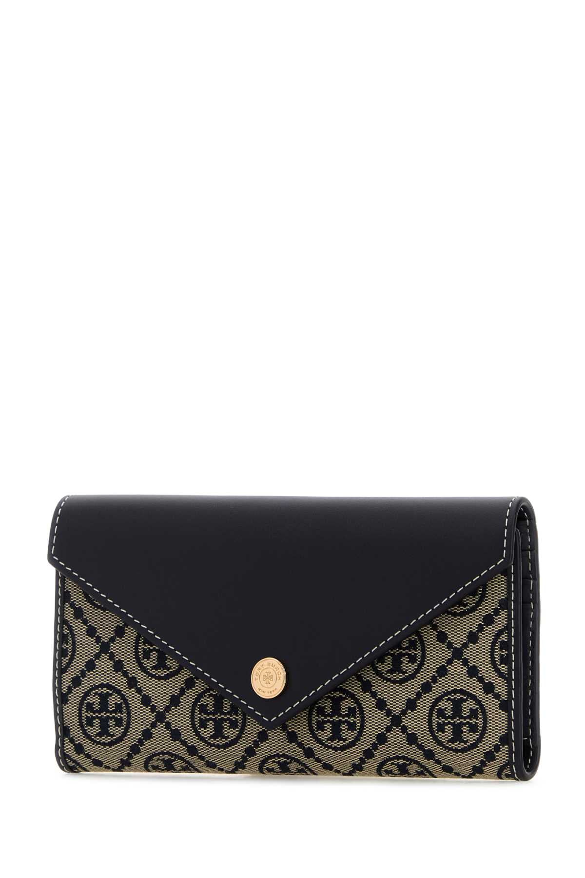 TORY BURCH Embroidered Canvas T Monogram Envelope Wallet - 19 cm x 10.5 cm