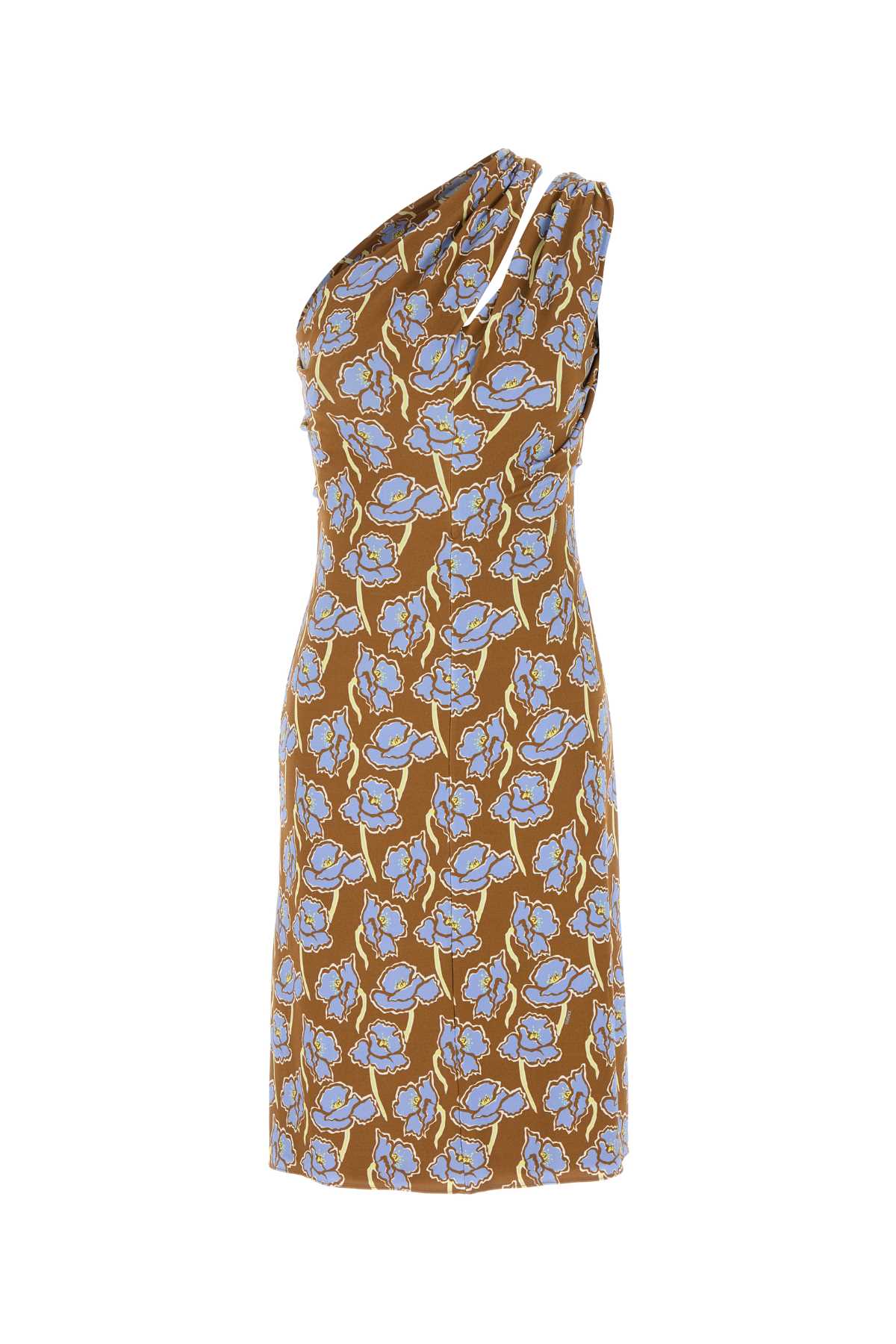 VERSACE One-Shoulder Printed Stretch Crepe Mini Dress