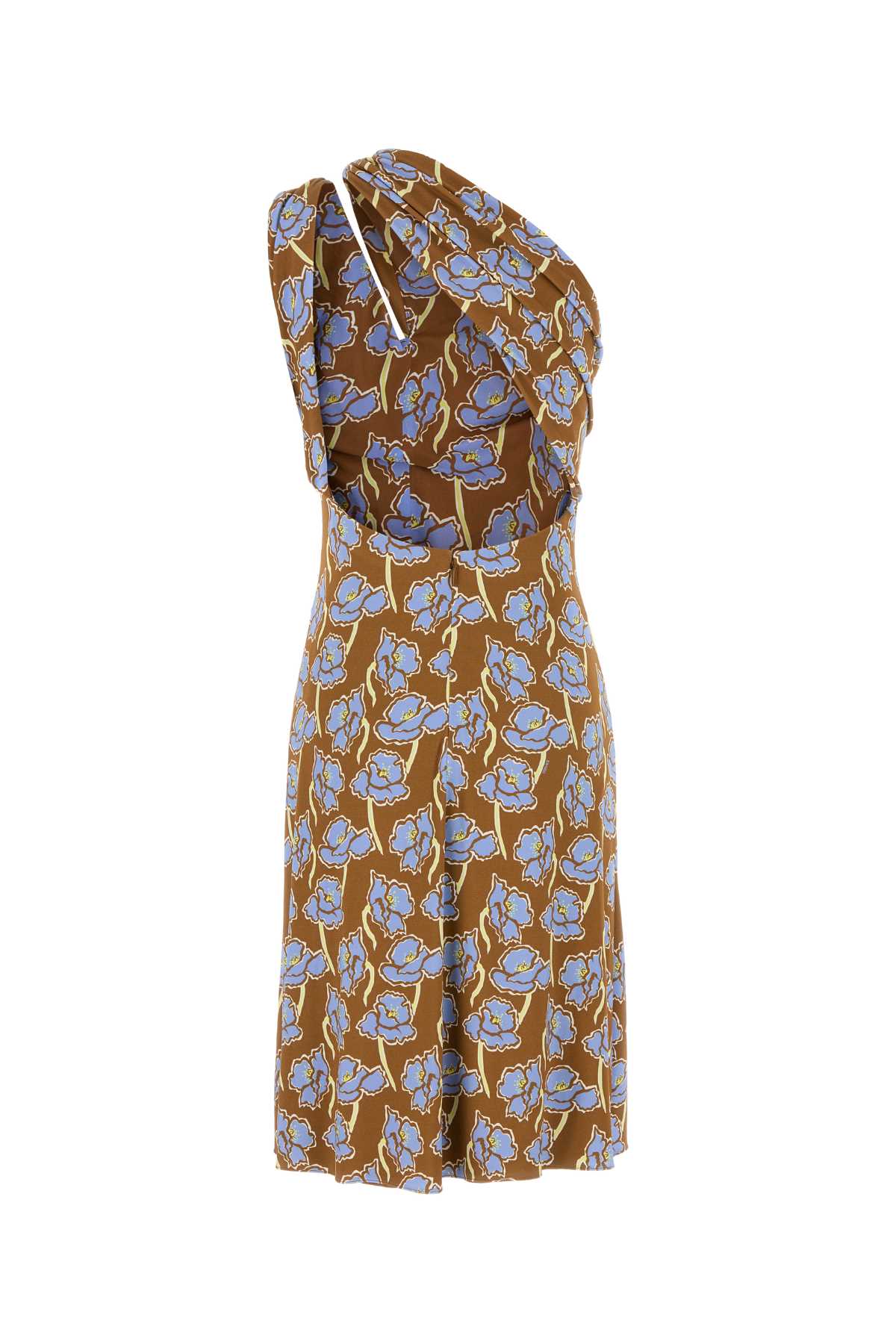 VERSACE One-Shoulder Printed Stretch Crepe Mini Dress
