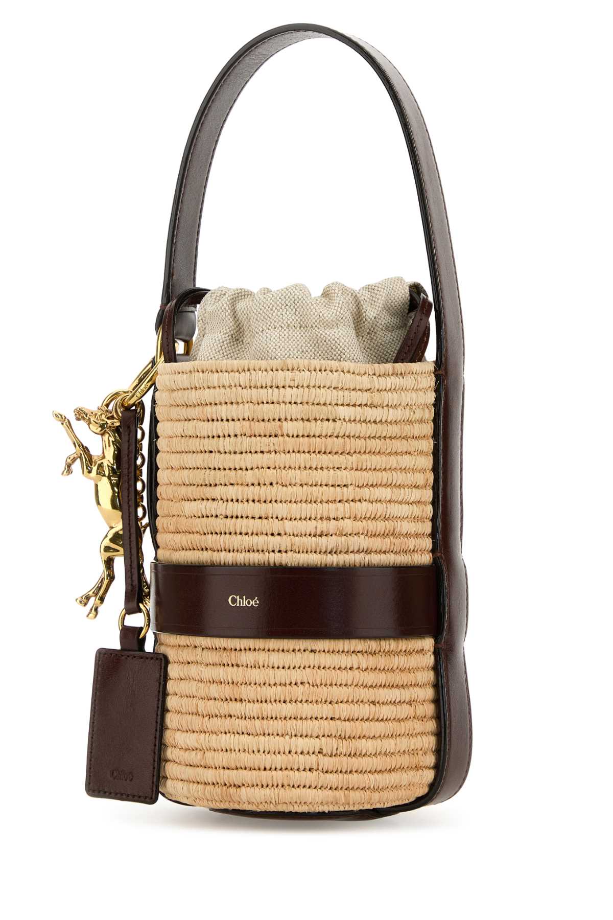 CHLOE Mini Two-tone Raffia and Leather Bucket Handbag