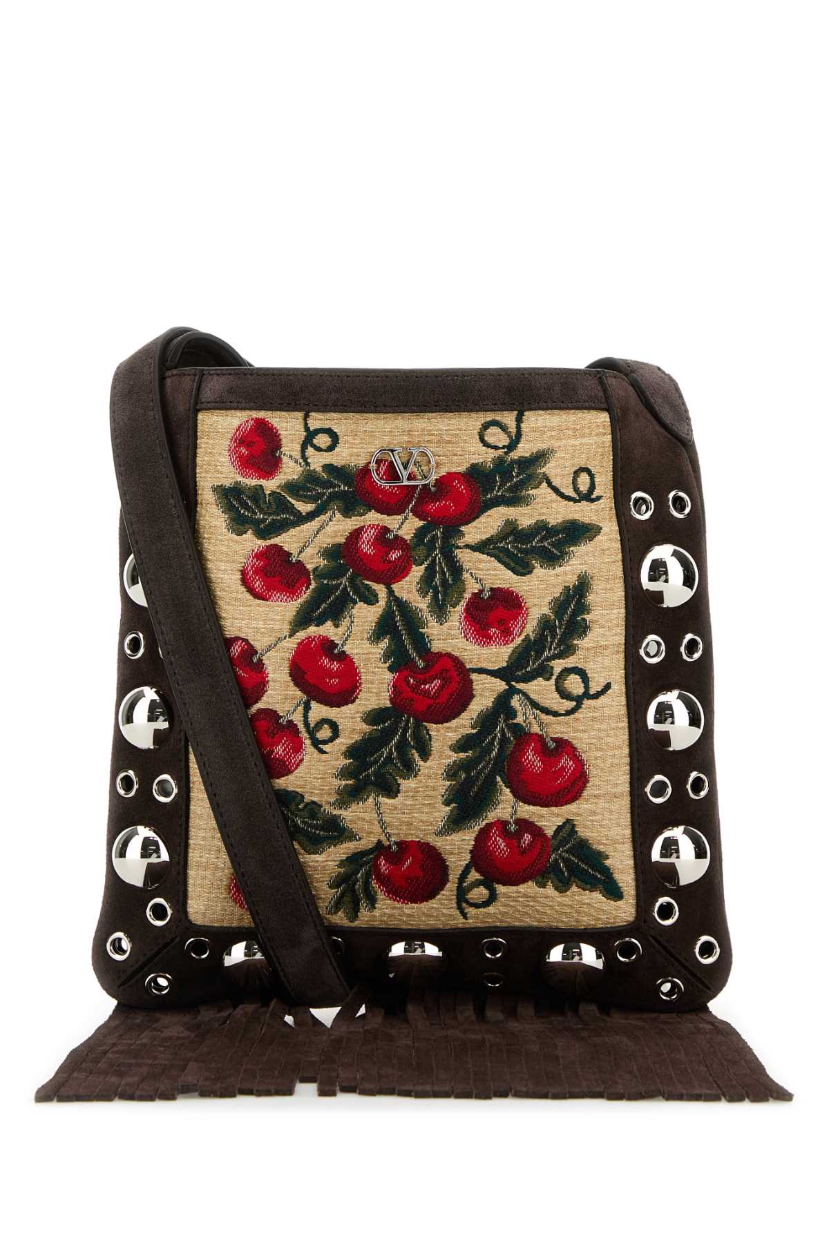 VALENTINO GARAVANI Mini Embroidered Raffia and Suede Crossbody Handbag