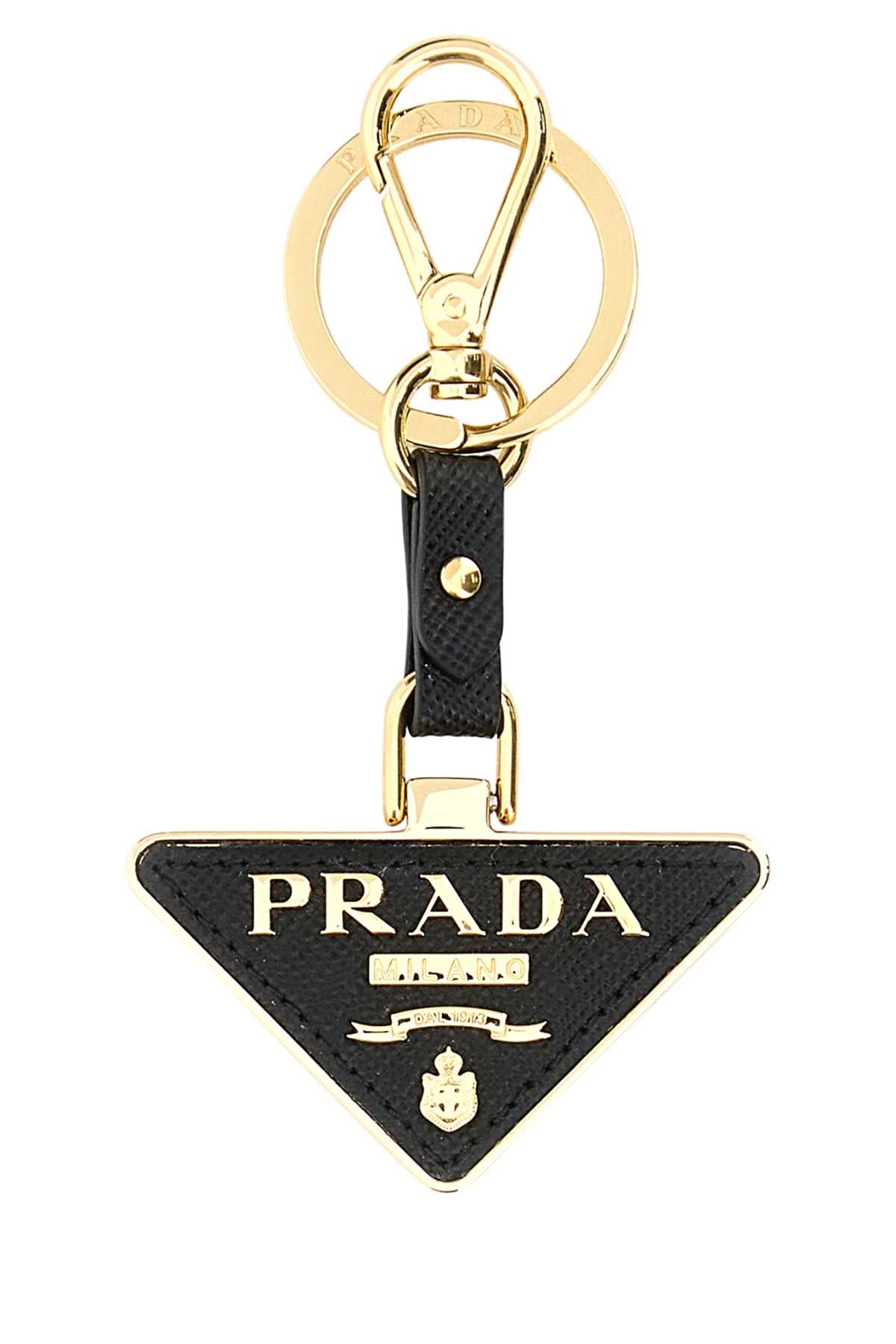 PRADA Two-Tone Metal and Leather Key Ring - 6 cm x 10.5 cm