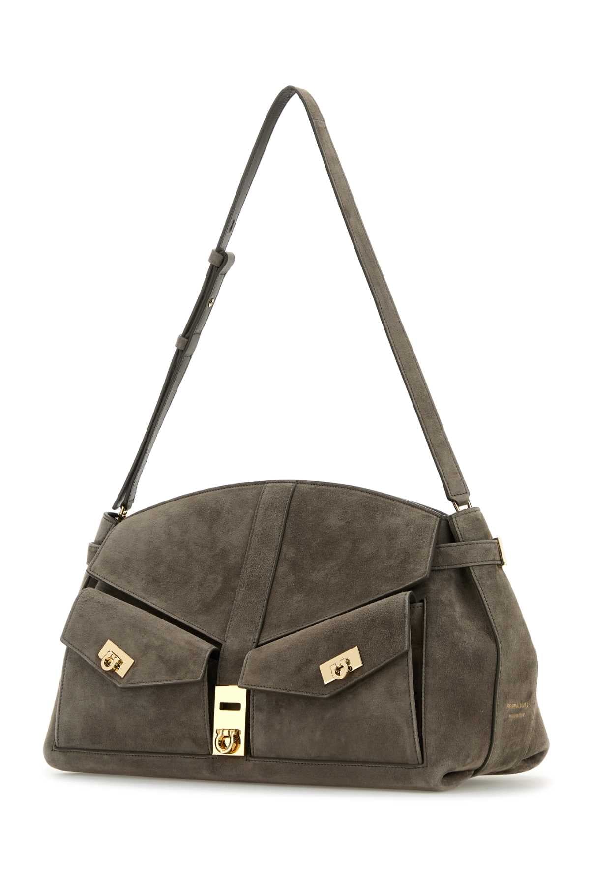 Ferragamo Suede Shoulder Handbag - 35 cm x 23 cm x 17 cm