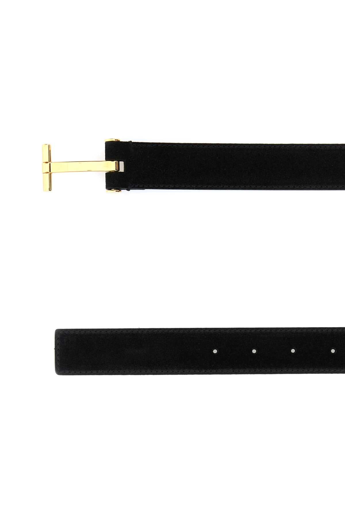 TOM FORD Suede Belt with Gold Finish - 3 cm Height