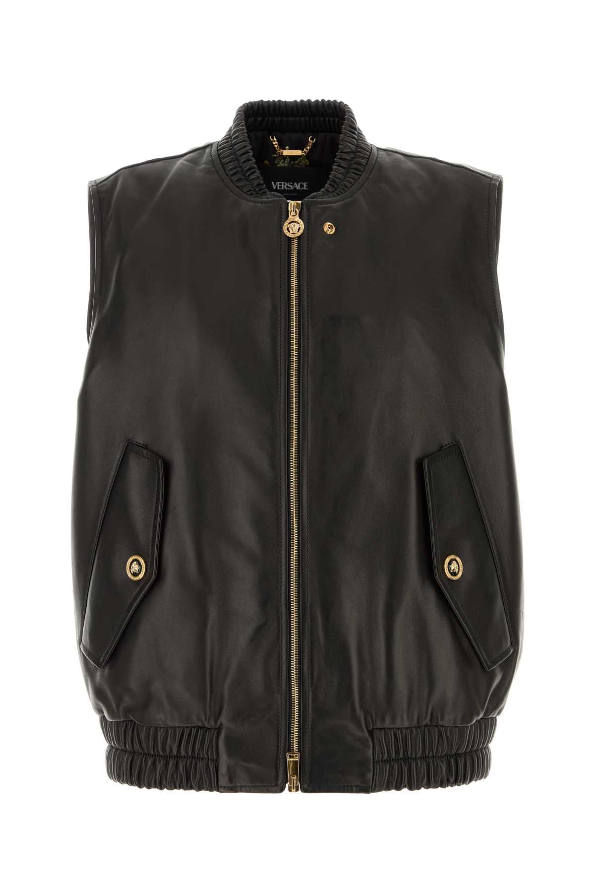 VERSACE Classic Black Leather Jacket for Men - 25W