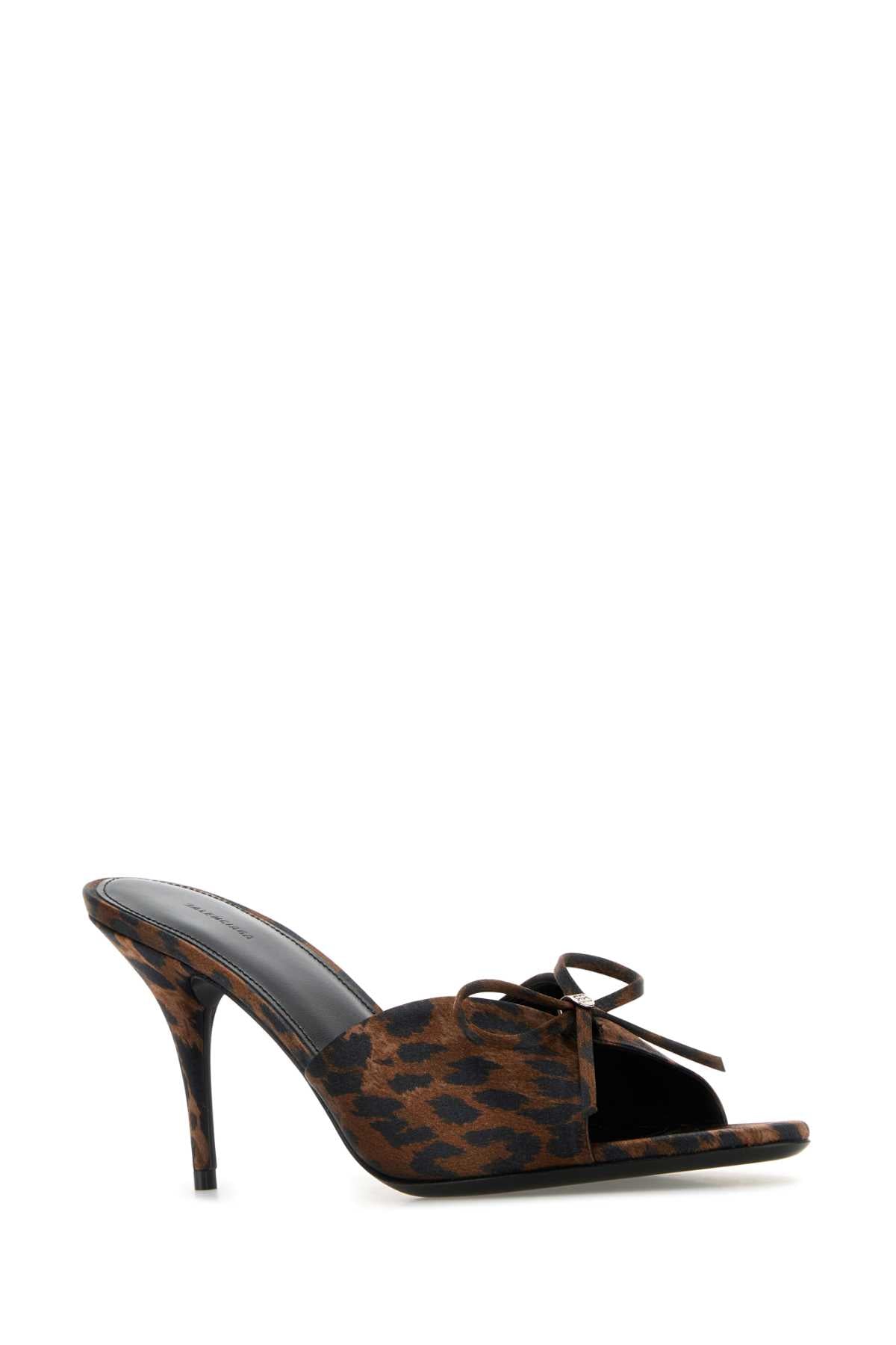 BALENCIAGA Animal Print Satin Knife Bow Flats with 8 cm Heel
