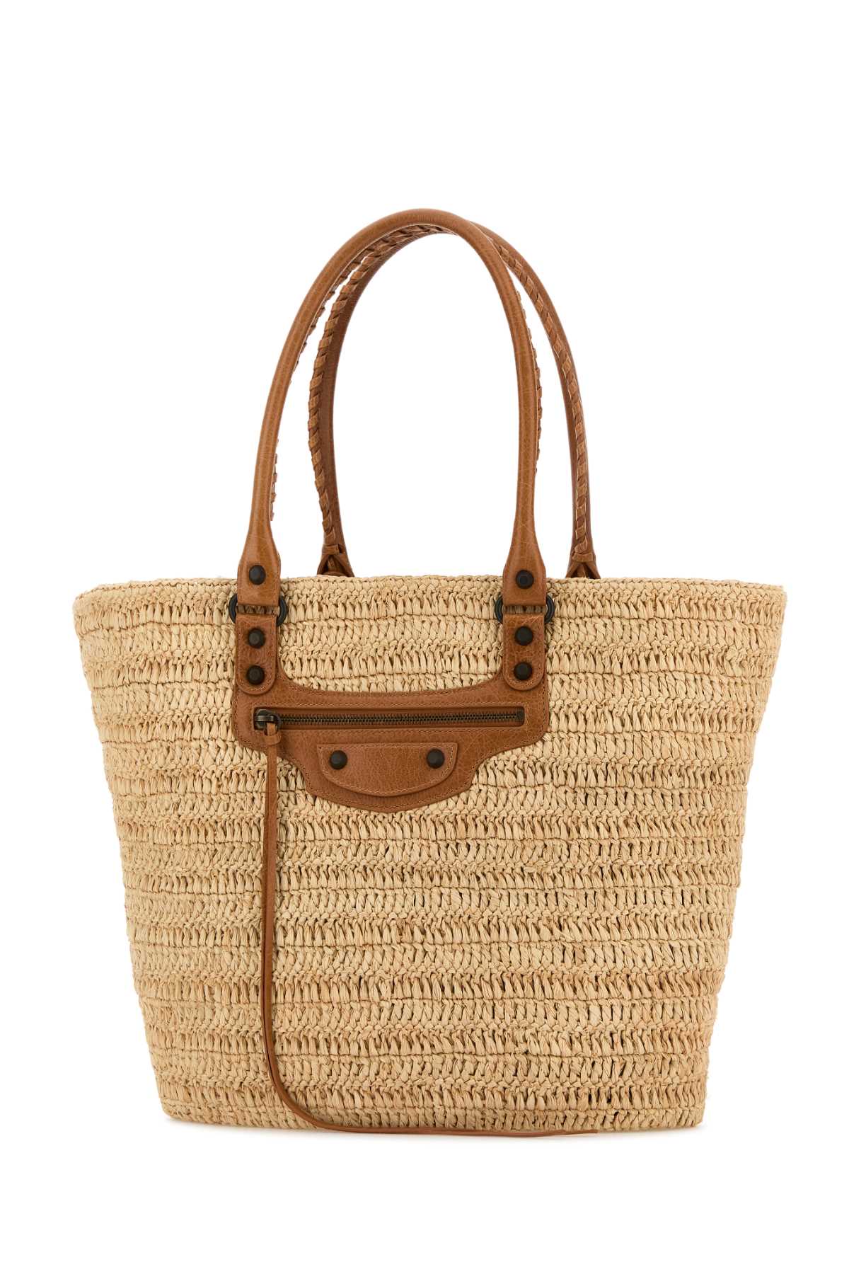 BALENCIAGA Medium Raffia Le City Shopping Handbag