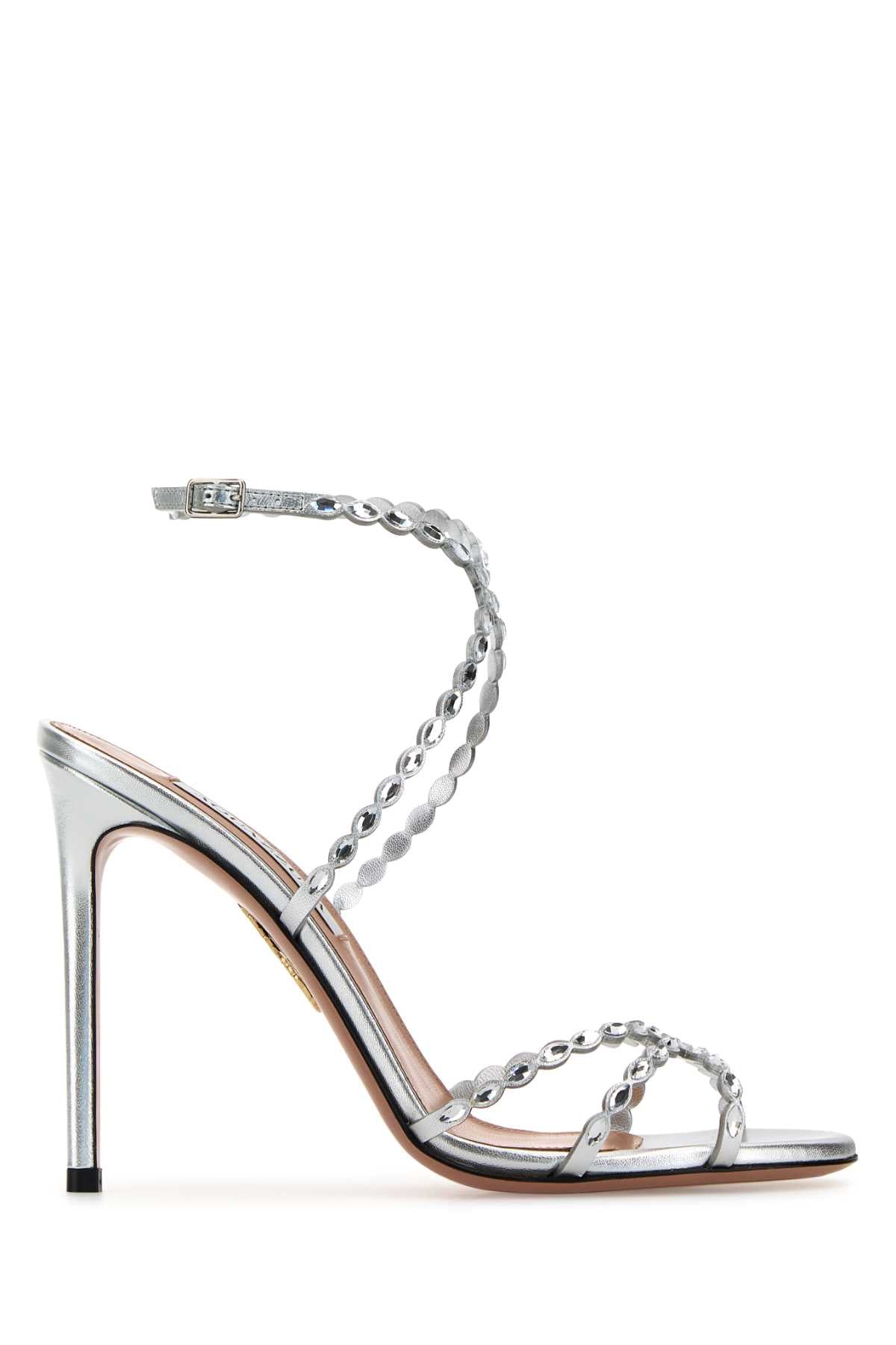 AQUAZZURA Embellished Leather Love Struck Sandals with 10.5 cm Heel