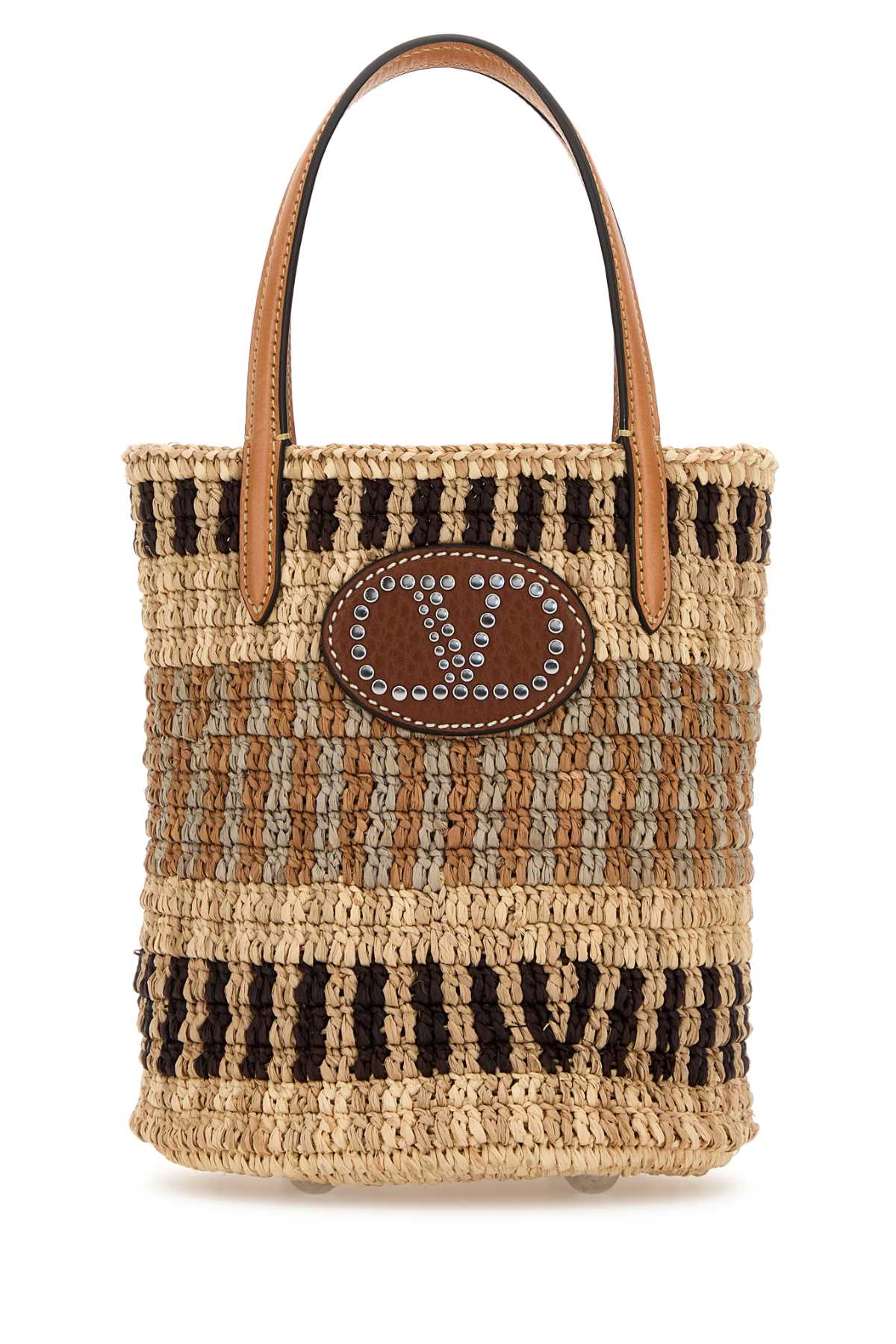 VALENTINO GARAVANI Embroidered Raffia Bucket Handbag - 18 cm x 20 cm x 15 cm