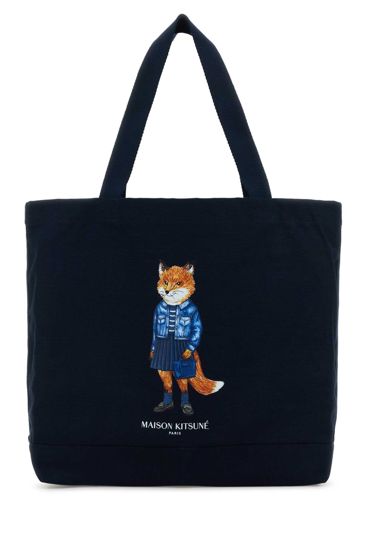 MAISON KITSUNE Stylish Canvas Shopping Handbag - 40x32x9 cm