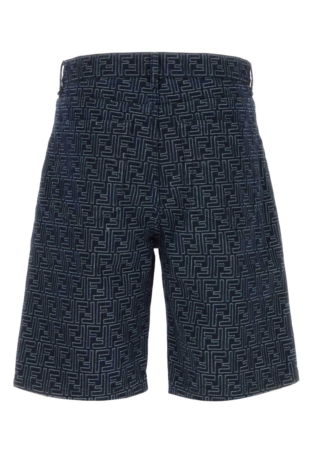 FENDI Embroidered Denim Bermuda Shorts