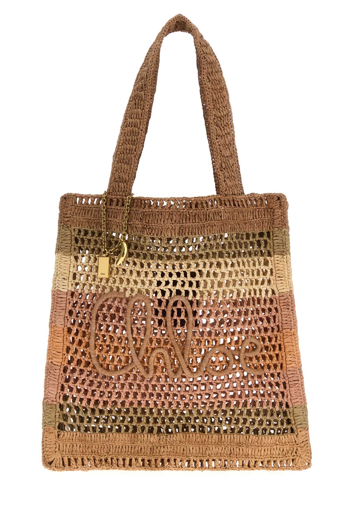 CHLOE Mini Embroidered Raffia Summer Banana Shopping Handbag