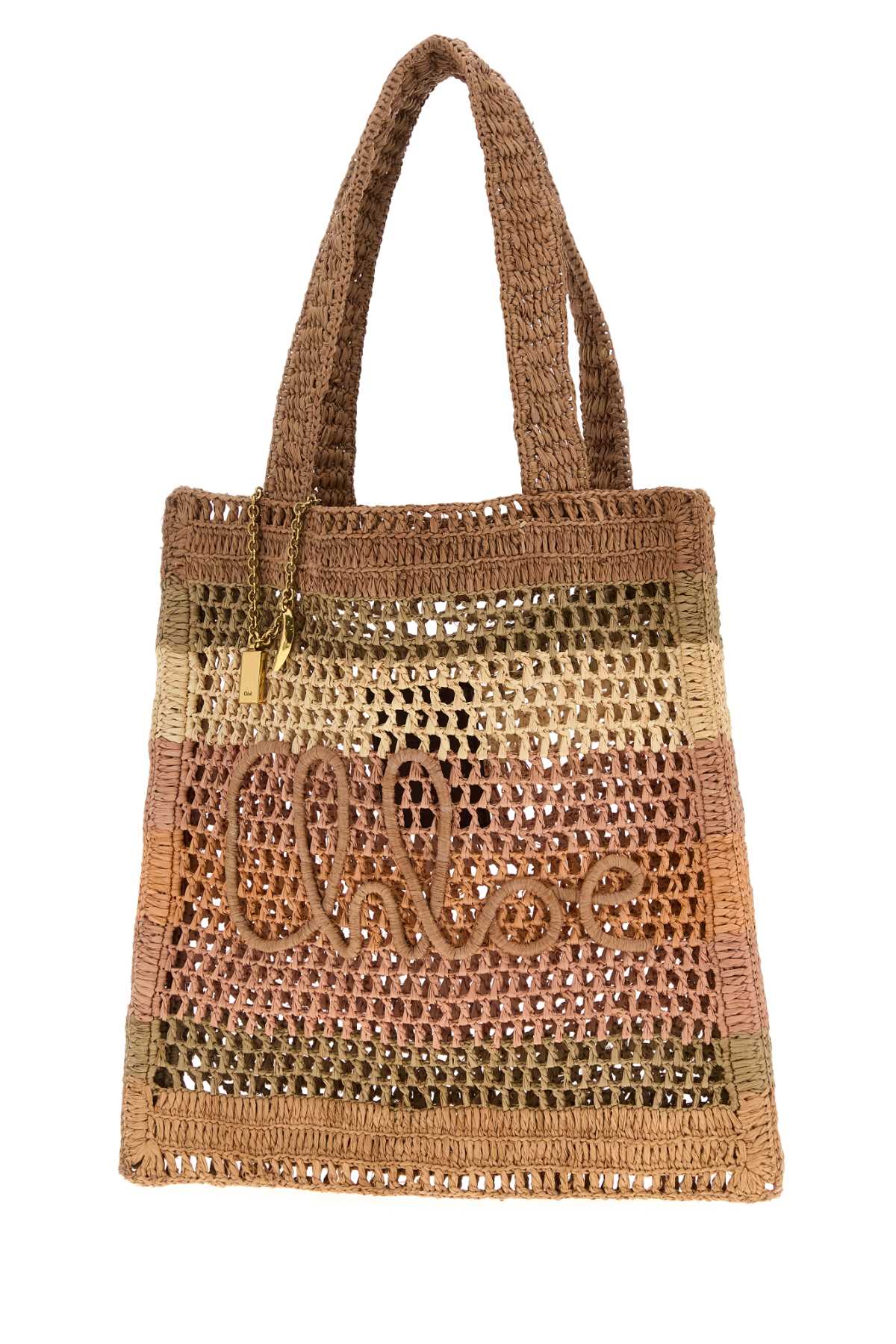 CHLOE Mini Embroidered Raffia Summer Banana Shopping Handbag