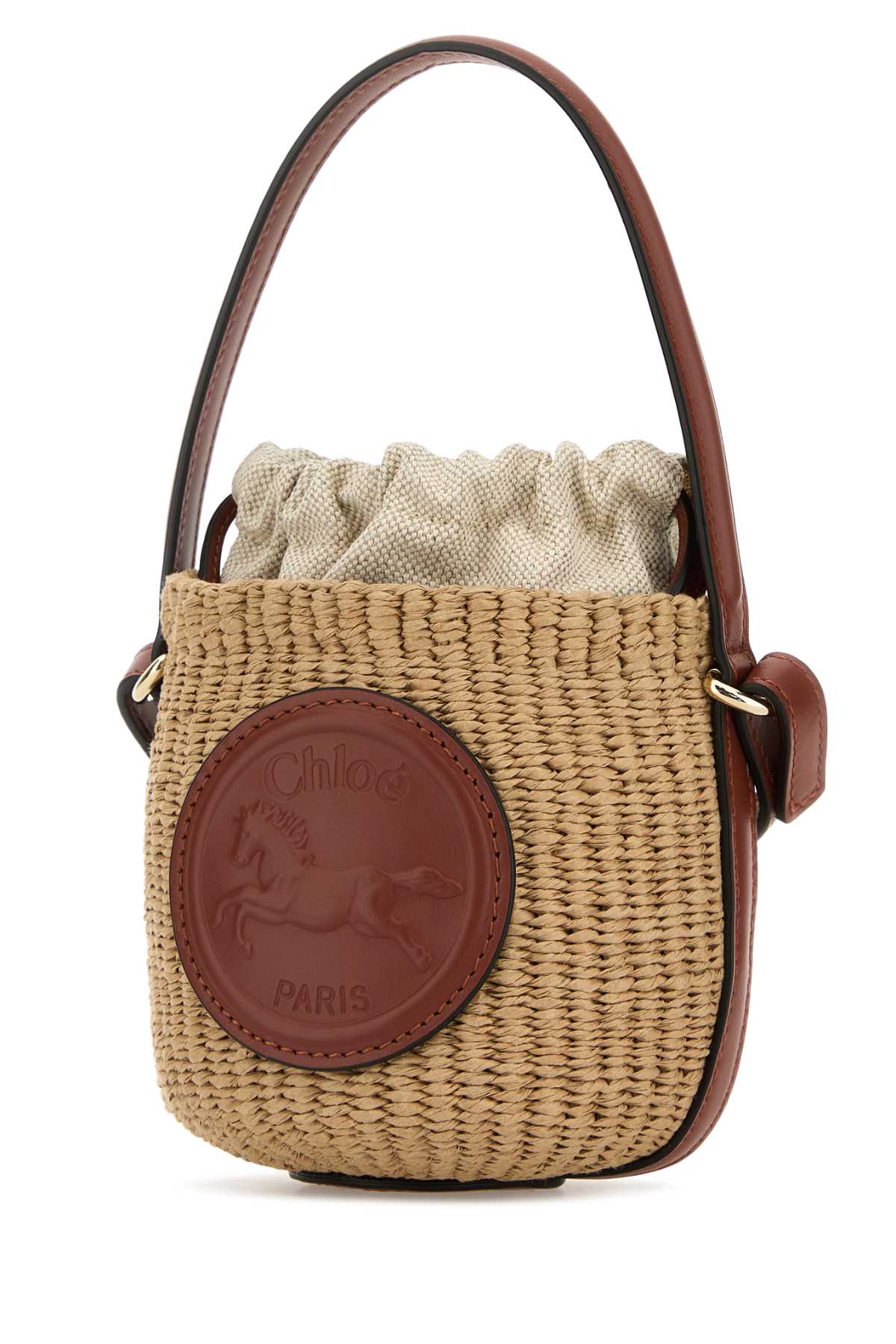 CHLOE Mini Raffia Horse Medal Bucket Handbag