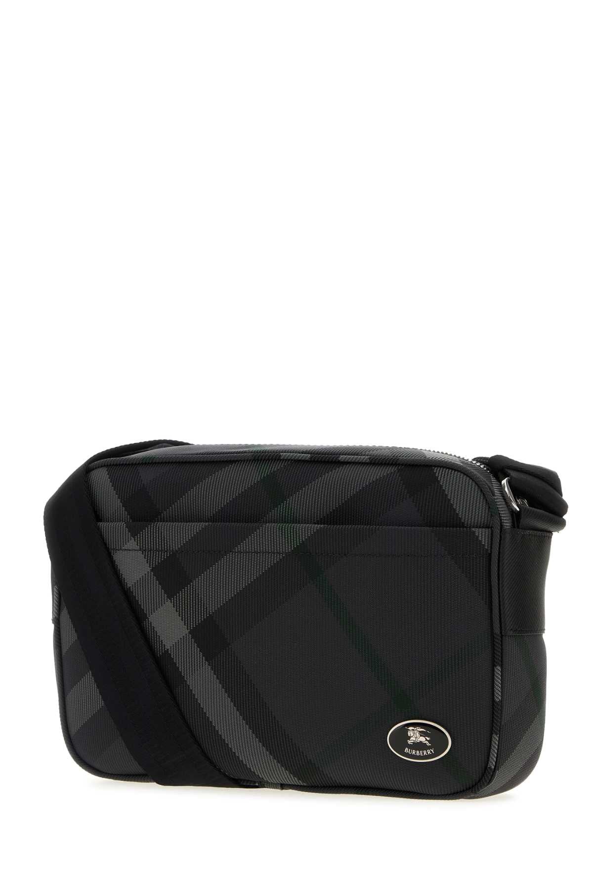 BURBERRY Embroidered Canvas Grid Crossbody Handbag - 26 cm x 17 cm