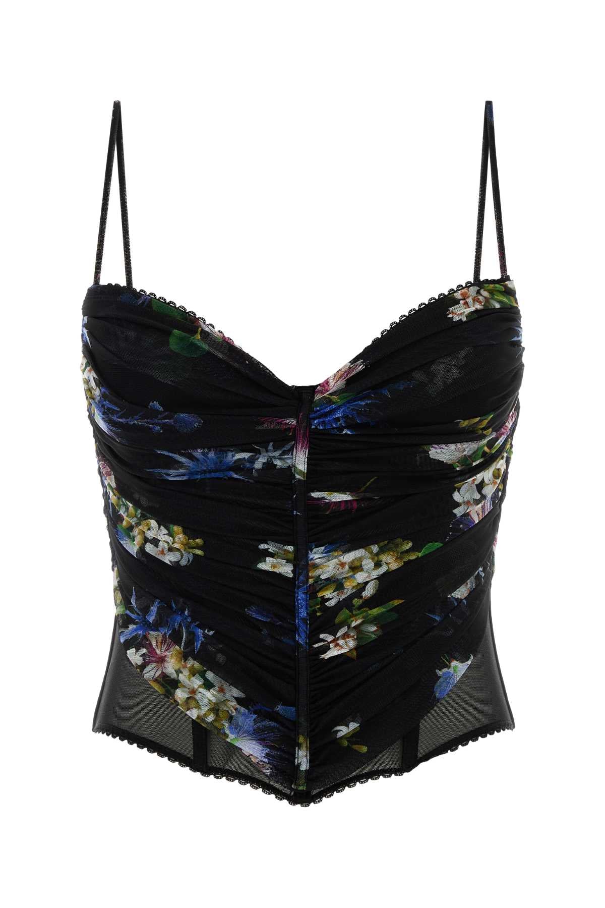 BLUMARINE Feminine Printed Stretch Tulle Top