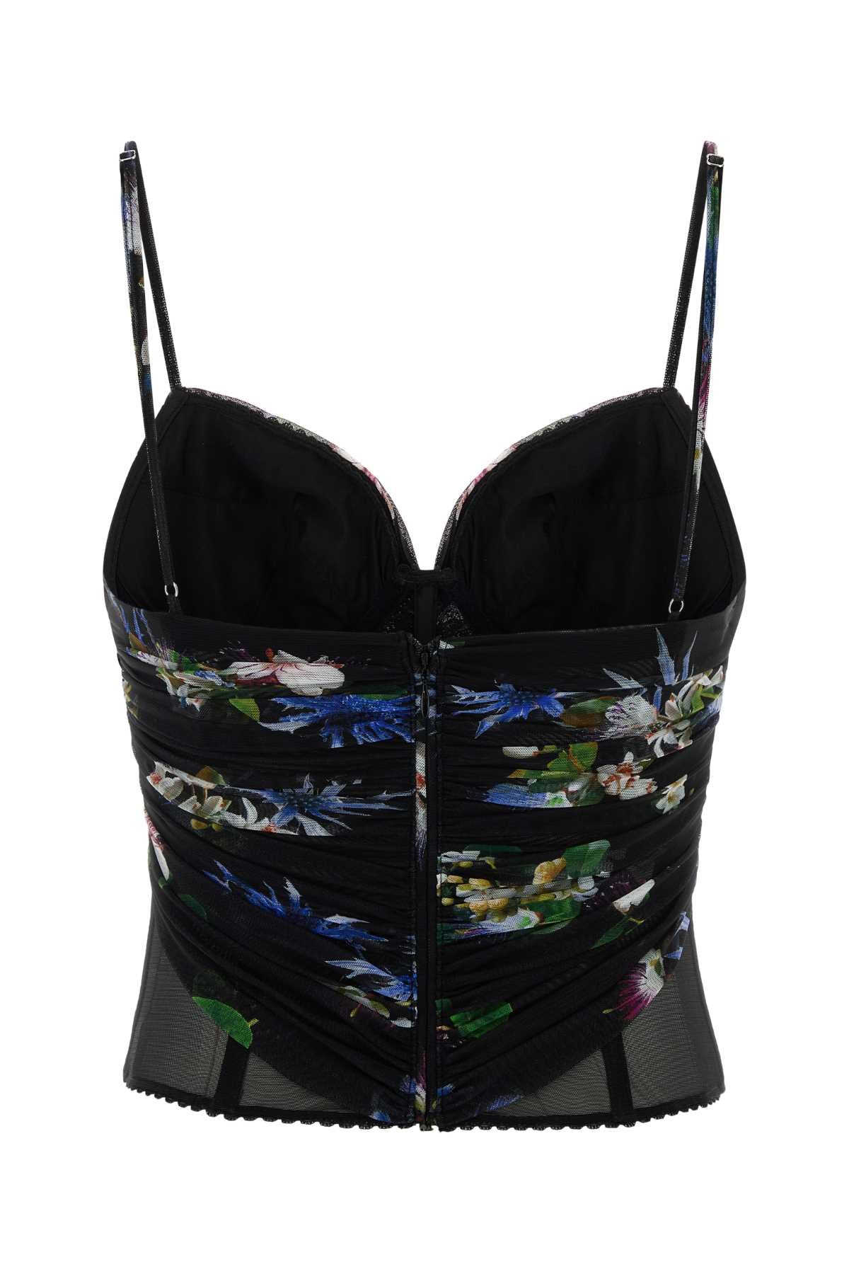 BLUMARINE Feminine Printed Stretch Tulle Top