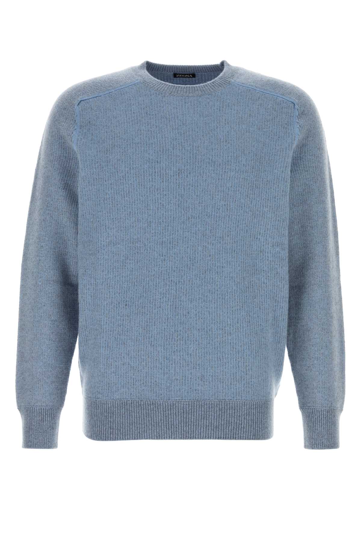ZEGNA Light Blue Cashmere Sweater for Men - Fall/Winter Collection