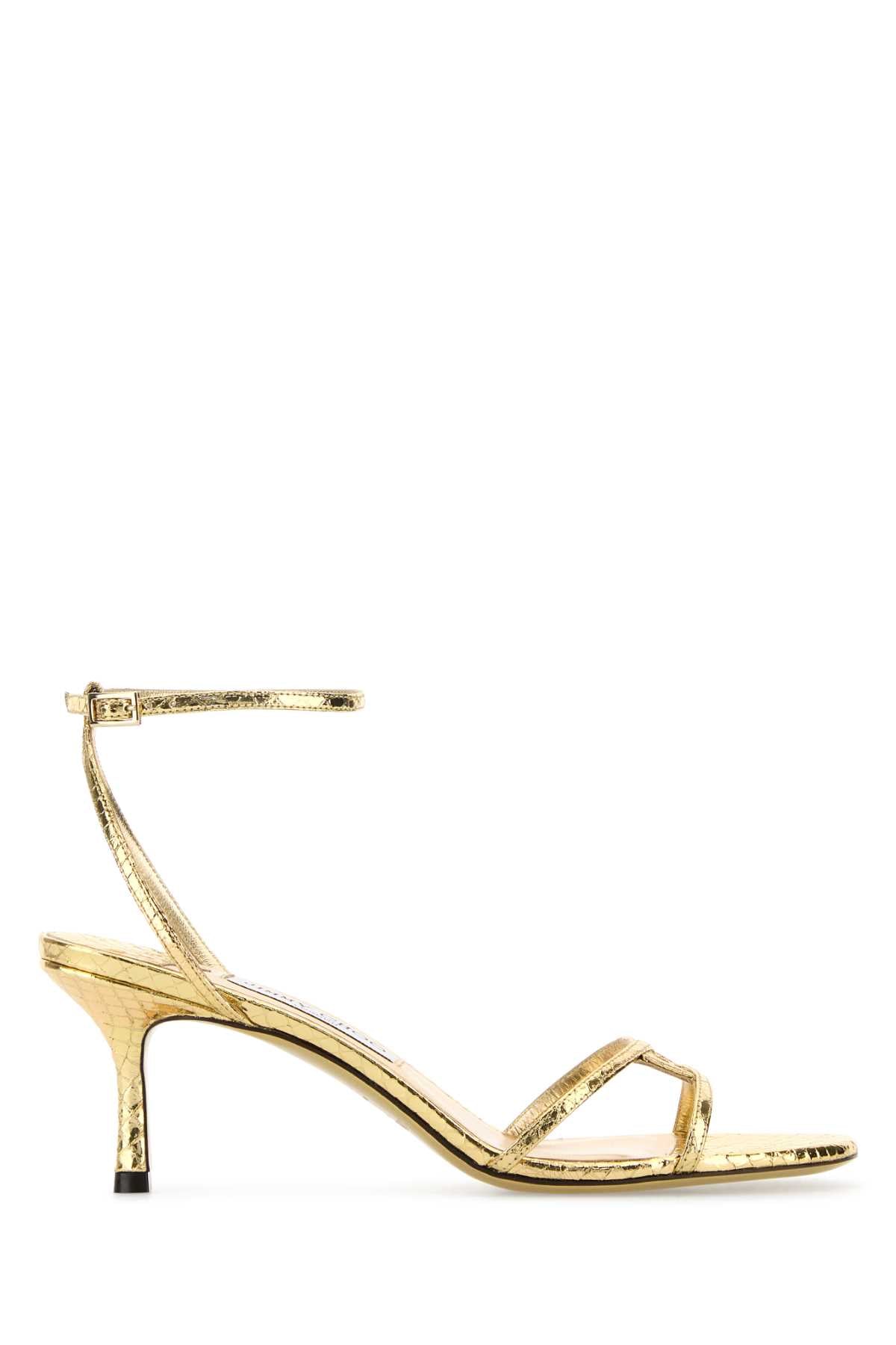 JIMMY CHOO Elegant Gold Leather Leo 65 Sandals for Women