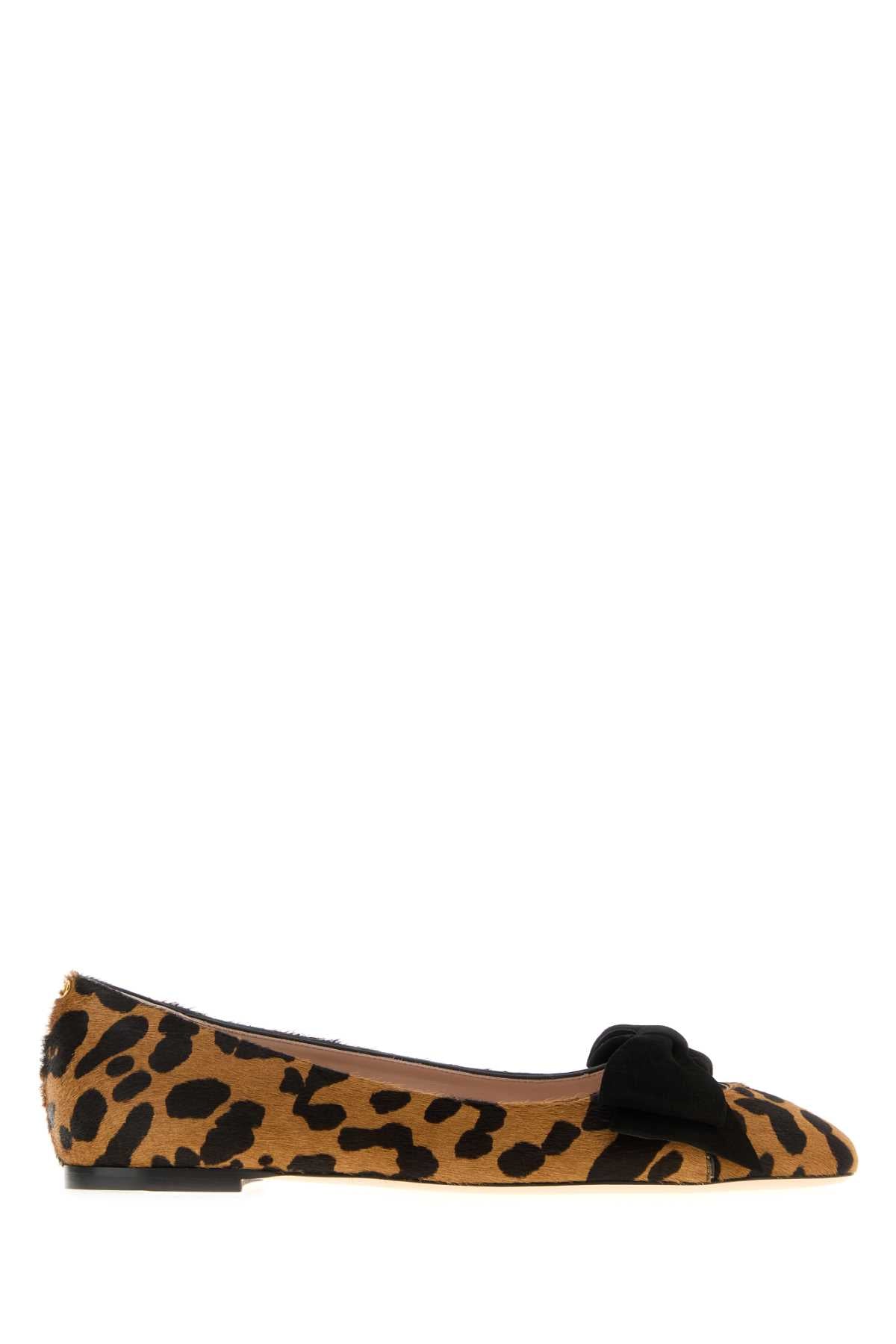 VALENTINO GARAVANI Animal Print Leather Hair Bow Ballerinas