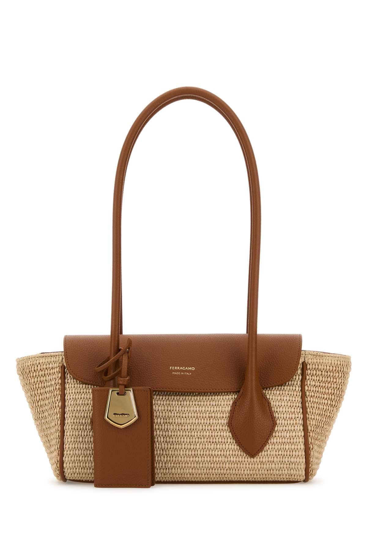 Ferragamo Raffia Shoulder Handbag - 27 cm x 17 cm x 12 cm