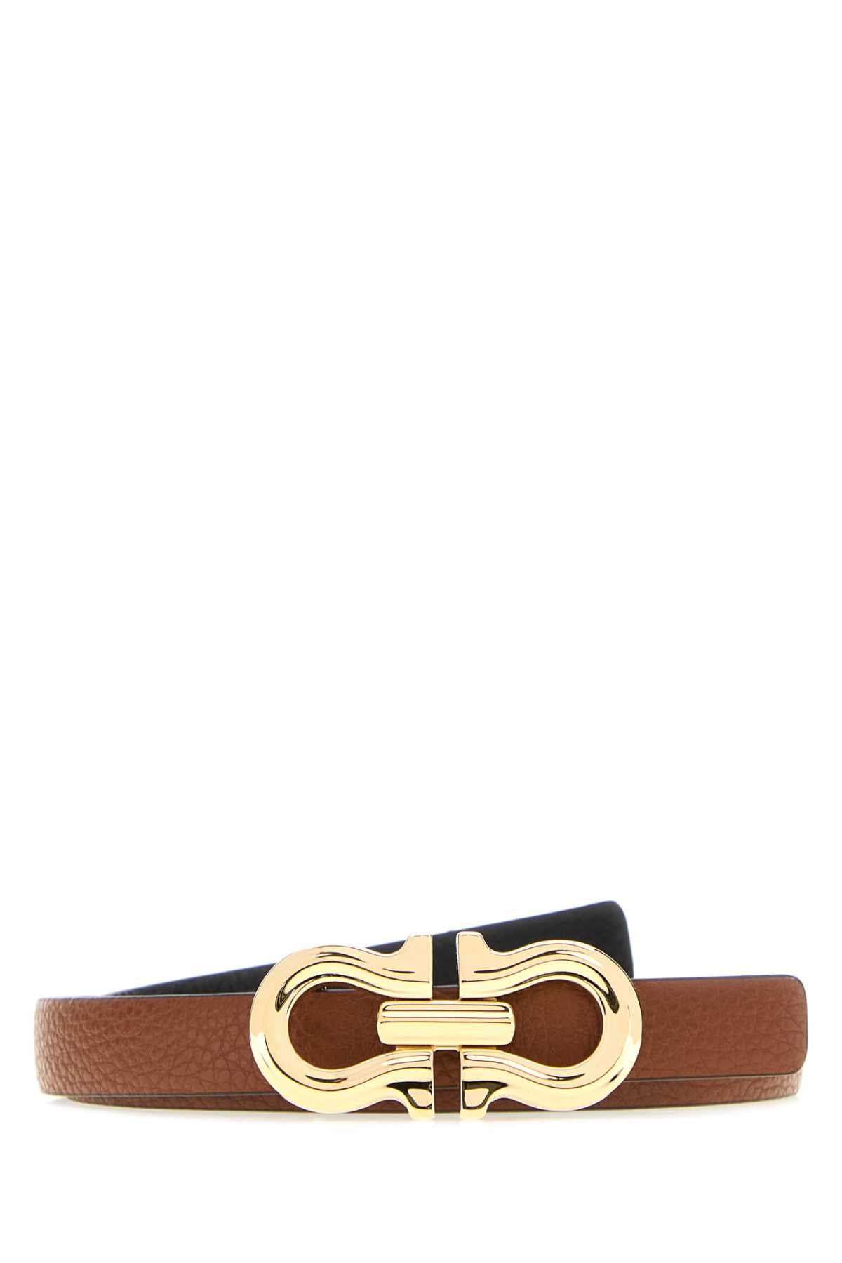 Ferragamo Reversible Leather Belt with Golden Metal Finishing - Height: 1.5 cm