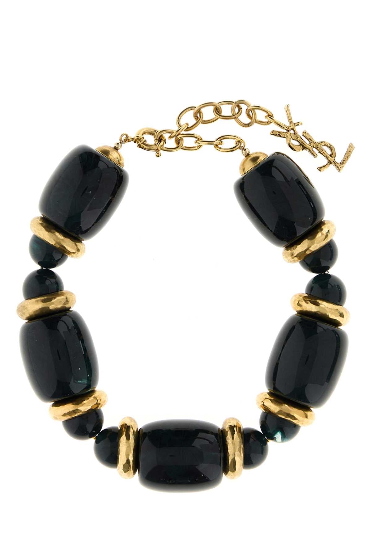 SAINT LAURENT Mini Two-Tone Resin and Metal Necklace