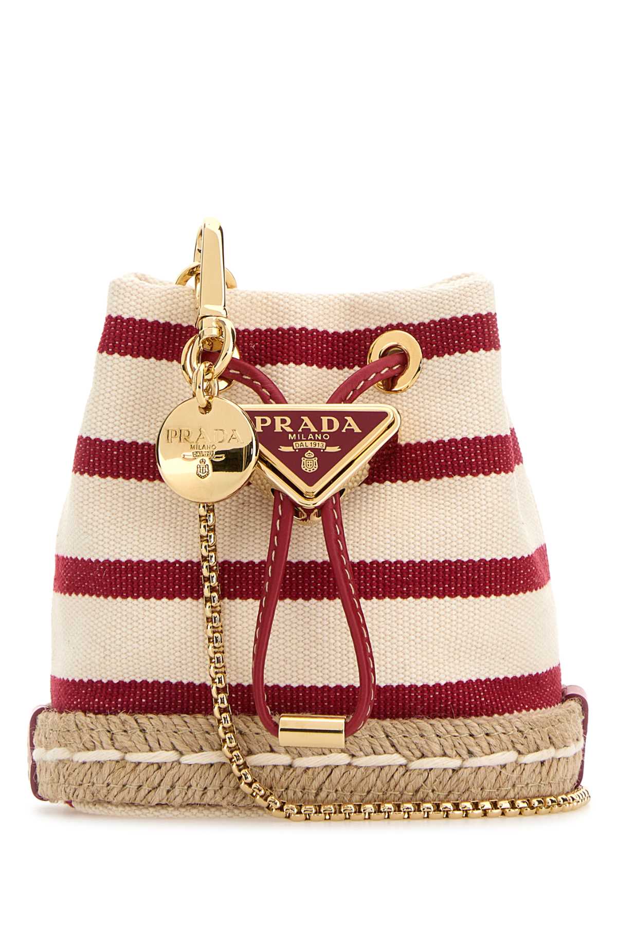 PRADA Mini Embroidered Canvas Bucket Handbag