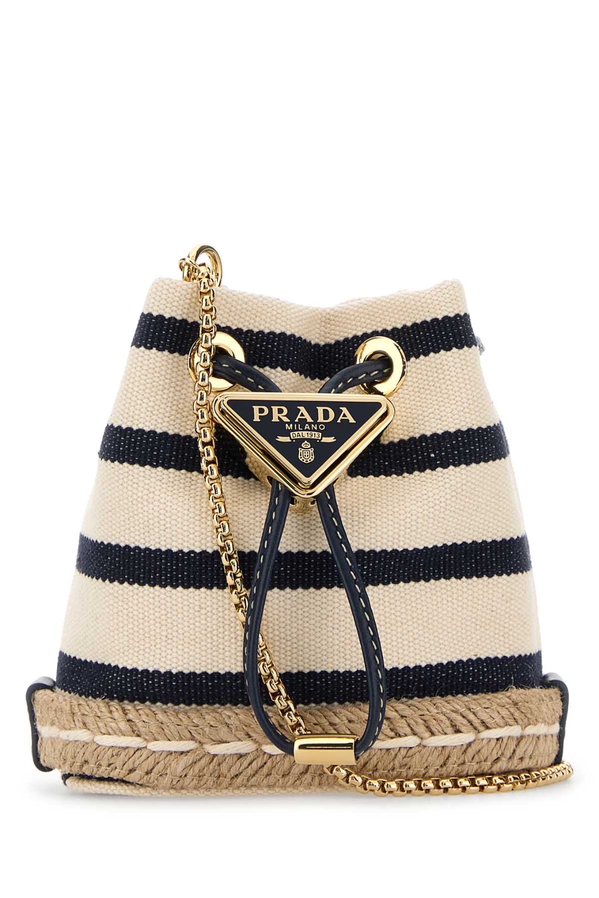PRADA Mini Embroidered Canvas Bucket Handbag