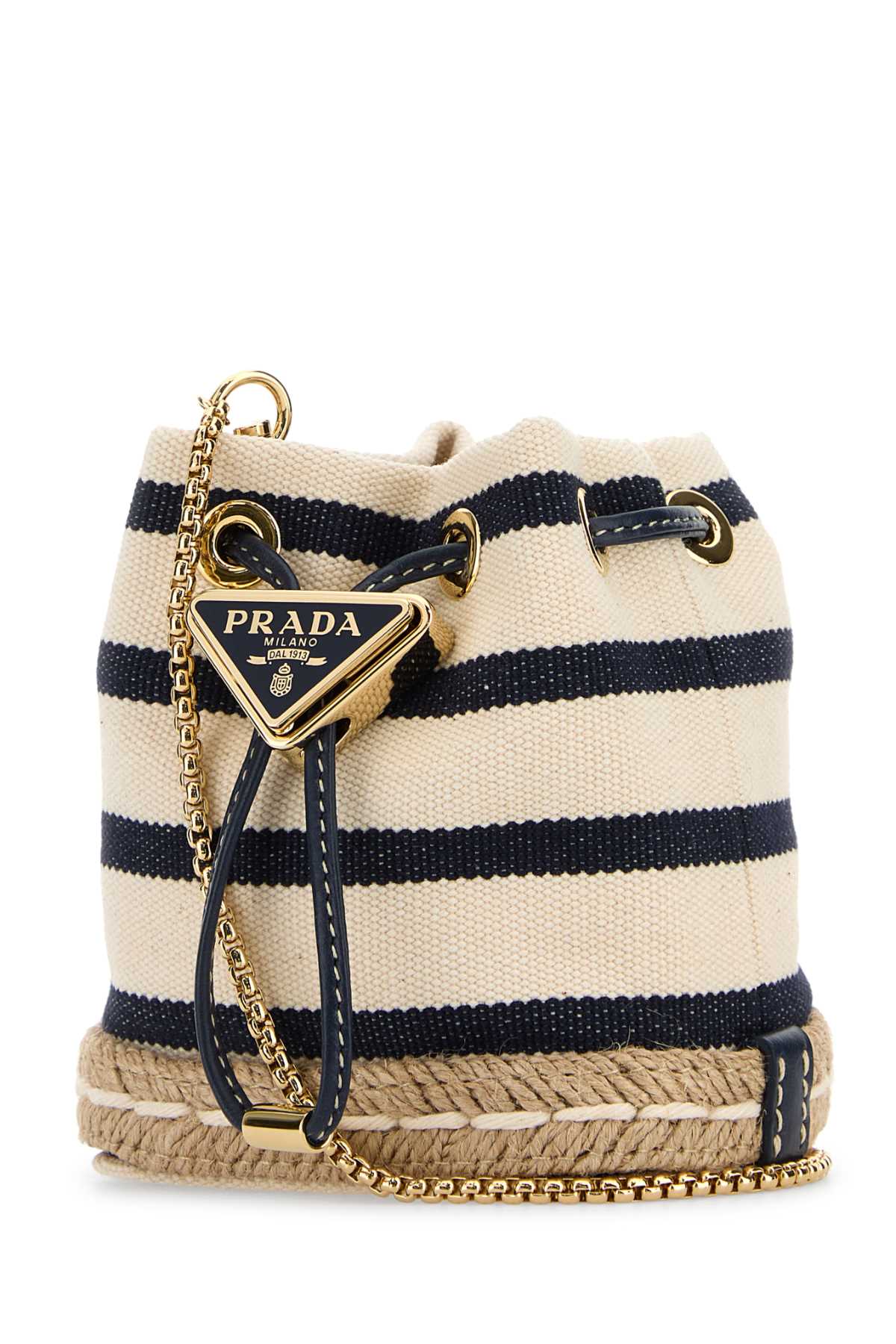 PRADA Mini Embroidered Canvas Bucket Handbag
